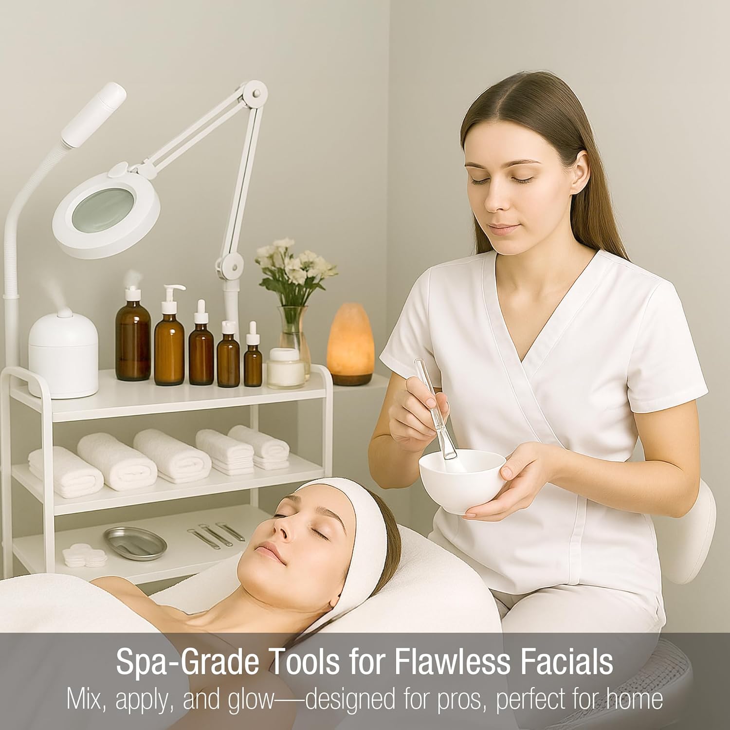 APPEARUS Facial Mask Silicone Mixing Bowl Set – 6-Piece Spa Skincare Kit with 3 Mixing Bowls, Brush & Spatulas – Reusable, Microwave & Dishwasher Safe – White