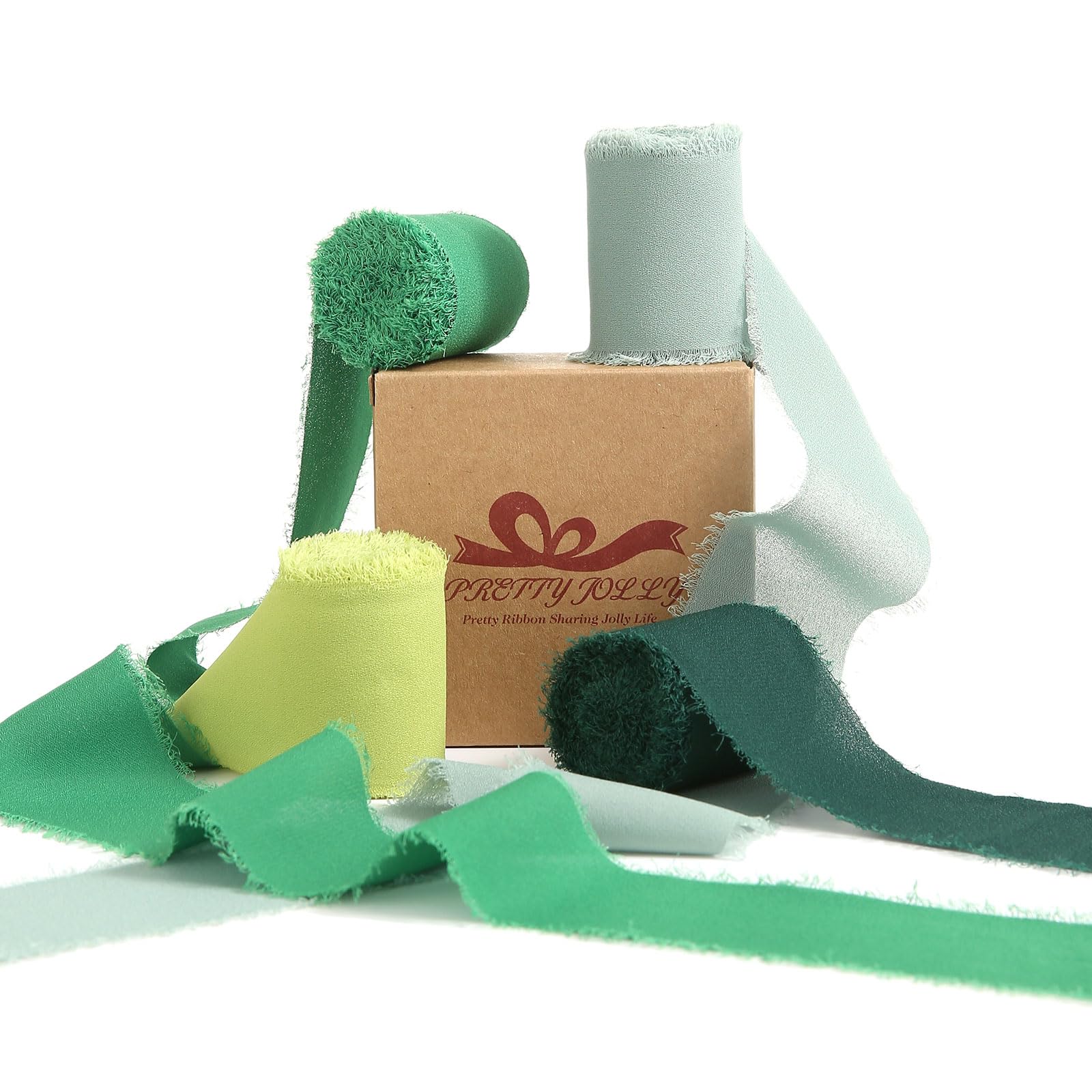 Ruban mousseline de soie emballage cadeau lot de 4 rubans frangés fait main 5,1cm