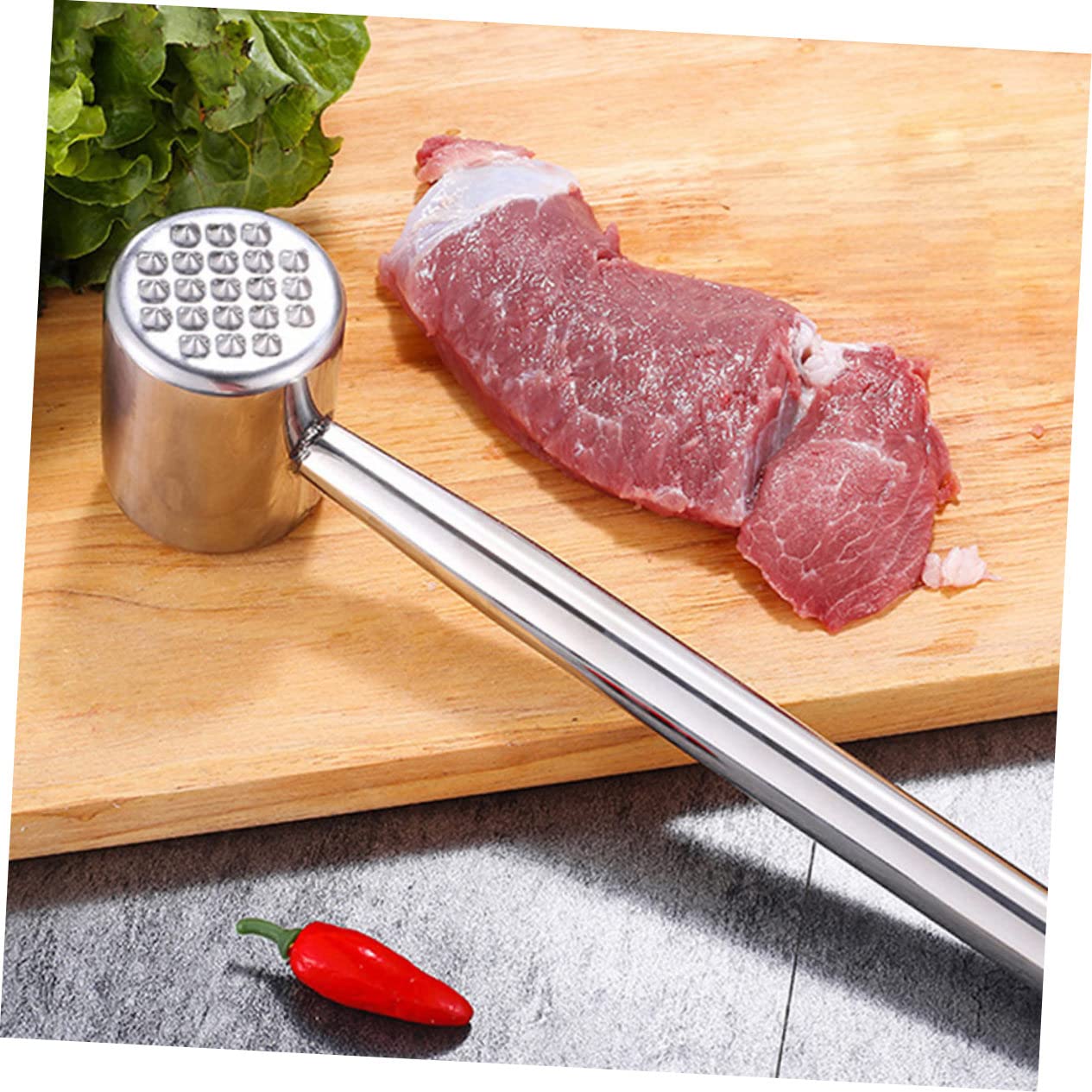 2 Stück Teiliges Fleischklopfer Edelstahl mit Langem Rutschfestem Griff Langlebig und Vielseitig für Steak Schweine Rindfleisch Effektives Zartmachen und Küchenhilfe