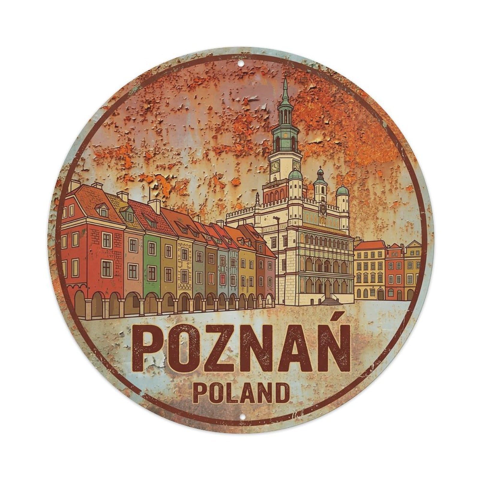 Vintage Travel Poland Poznan Vintage Metal Tin Sign Plaque Wall Decor for Cafe, Club Bar, Office, Garden Metal Poster 8x8Inch