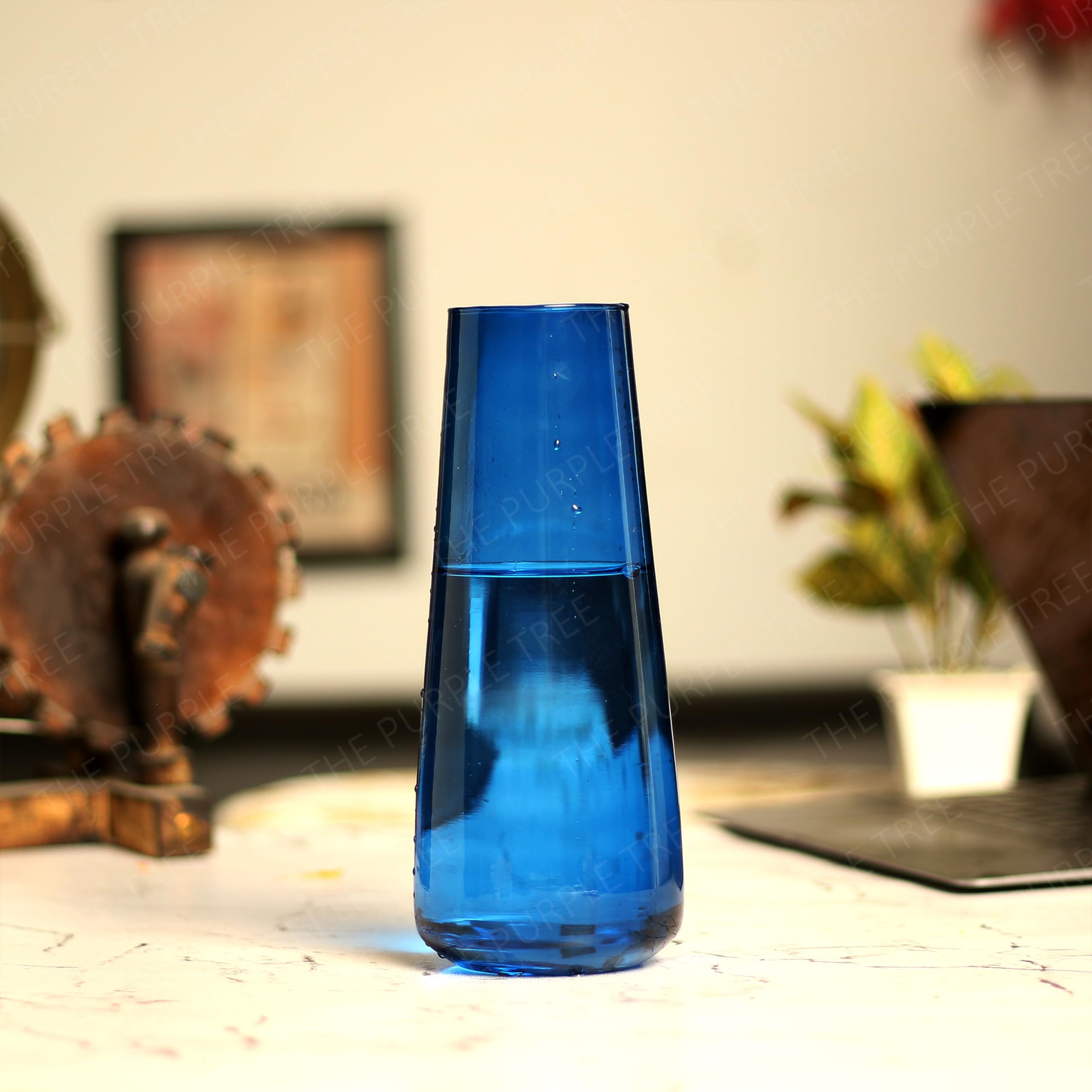 The Purple Tree Tapered Glass Vase for Home Decor Center Table Bedroom Living Room and Office Decoration (Pack of 1, Midnight Blue) Luster Glass Vase, Decorative vase, Diwali Gift 1