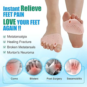 Metatarsal Pads,Gel Toe Separator, Metatarsal Cushion New Material, (4 PCS Nude), Breathable & Soft Gel, Toe Spacers, Forefoot Pads, Great for Blisters, Diabetic Feet.