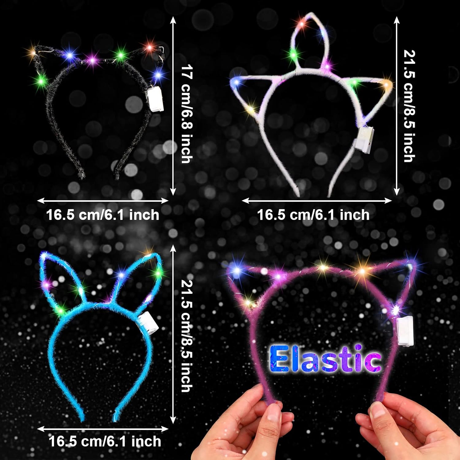 Janinka 60 Pcs Glow in the Dark Headbands Set, Cat Ear Headband Unicorn Rabbit Bunny Lighted Ear Headband Bulk for Valentine's Day Mardi Gras Easter Favors Women Birthday Gift Supplies