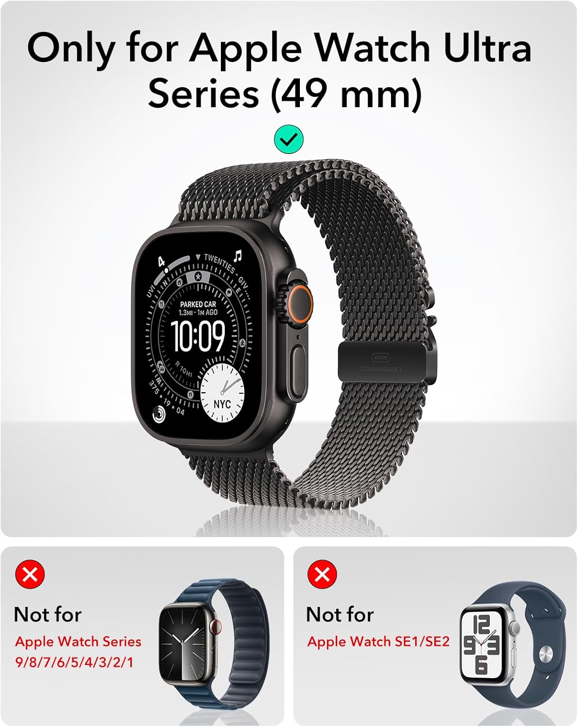 ESR for Apple Watch Ultra 3 /Ultra 2 /Ultra Case with Screen Protector 49mm (2025) Military Grade Protection, Aluminum Alloy Case with 2 Pack Armorite Glass Protector Set, Stay Original, Black - Image 2