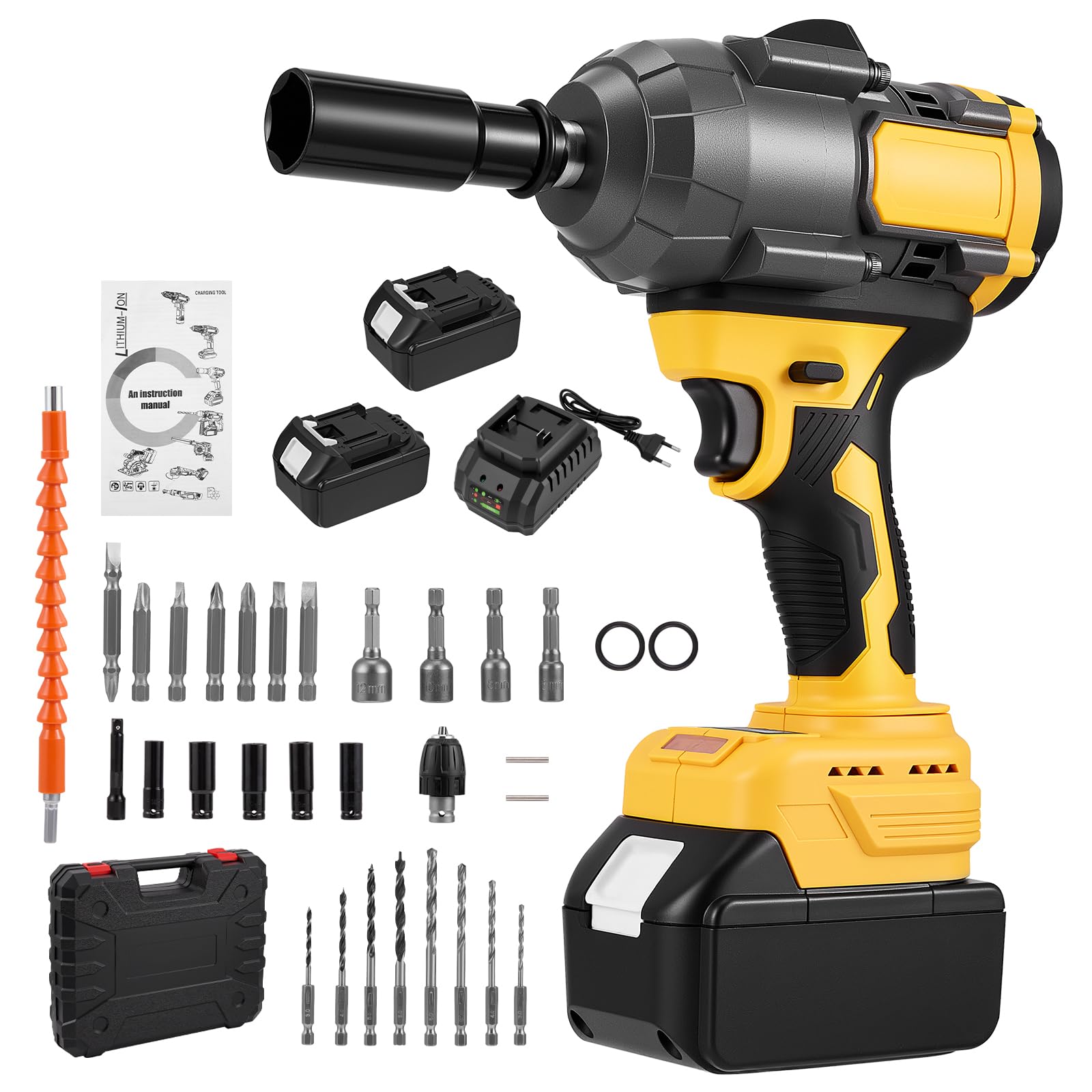 Pistola de impacto bateria 1000N con 2 baterías, 3 velocidades variables y luz LED, Potente Llave de impacto, para reparaciones de automóviles y proyectos de bricolaje