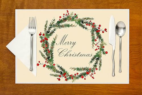 Miniatura 2 de Manteles individuales de papel de Navidad, decoración de mesa de comedor, 50 unidades, diseño de corona de Navidad, fabricado en Estados Unidos