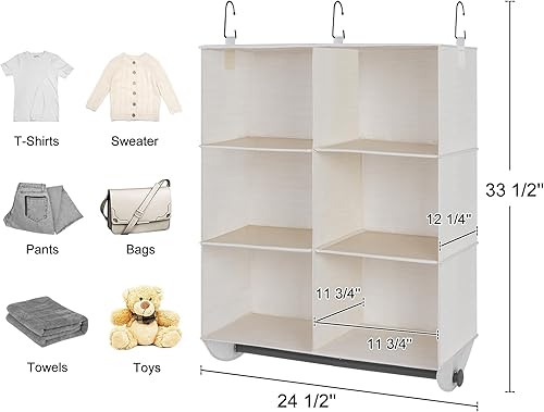 Miniatura 3 de StorageWorks Organizador de armario colgante con barra de metal, organizadores de armario de 6 secciones y almacenamiento, estantes colgantes