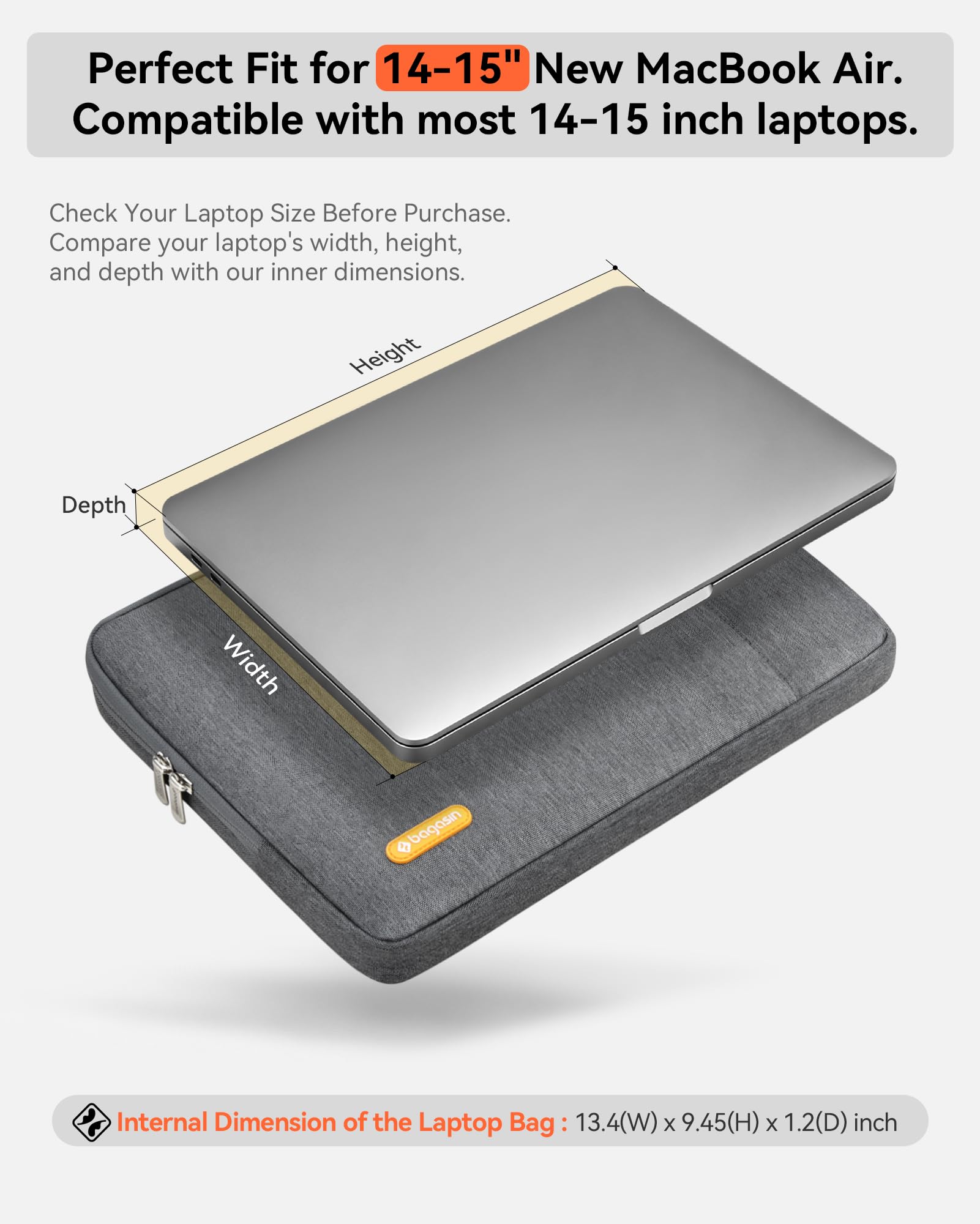 Custodia per Laptop 14 Pollici, Sleeve Compatibile con HP, Lenovo, Dell, ASUS, Acer, HP Stream, Dell Latitude, Lenovo IdeaPad – Borsa Verticale in Poliestere con Tasca – Grigio