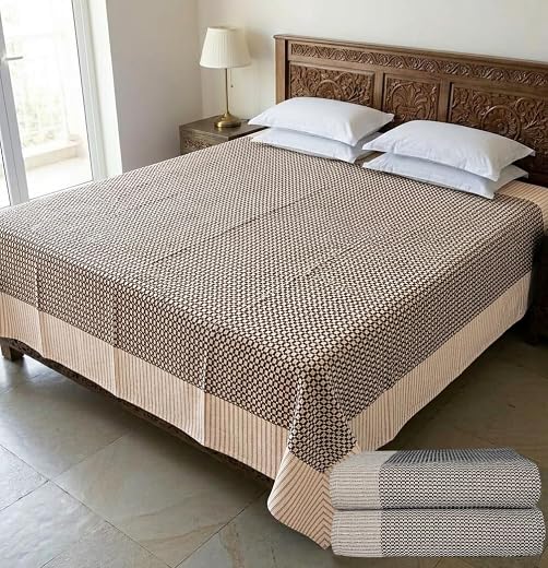 THARUNSHA ELITE Single Size Cotton Blanket (Solapur Chaddar), Reversible Sandal, 60x90 Inches – Set of 2