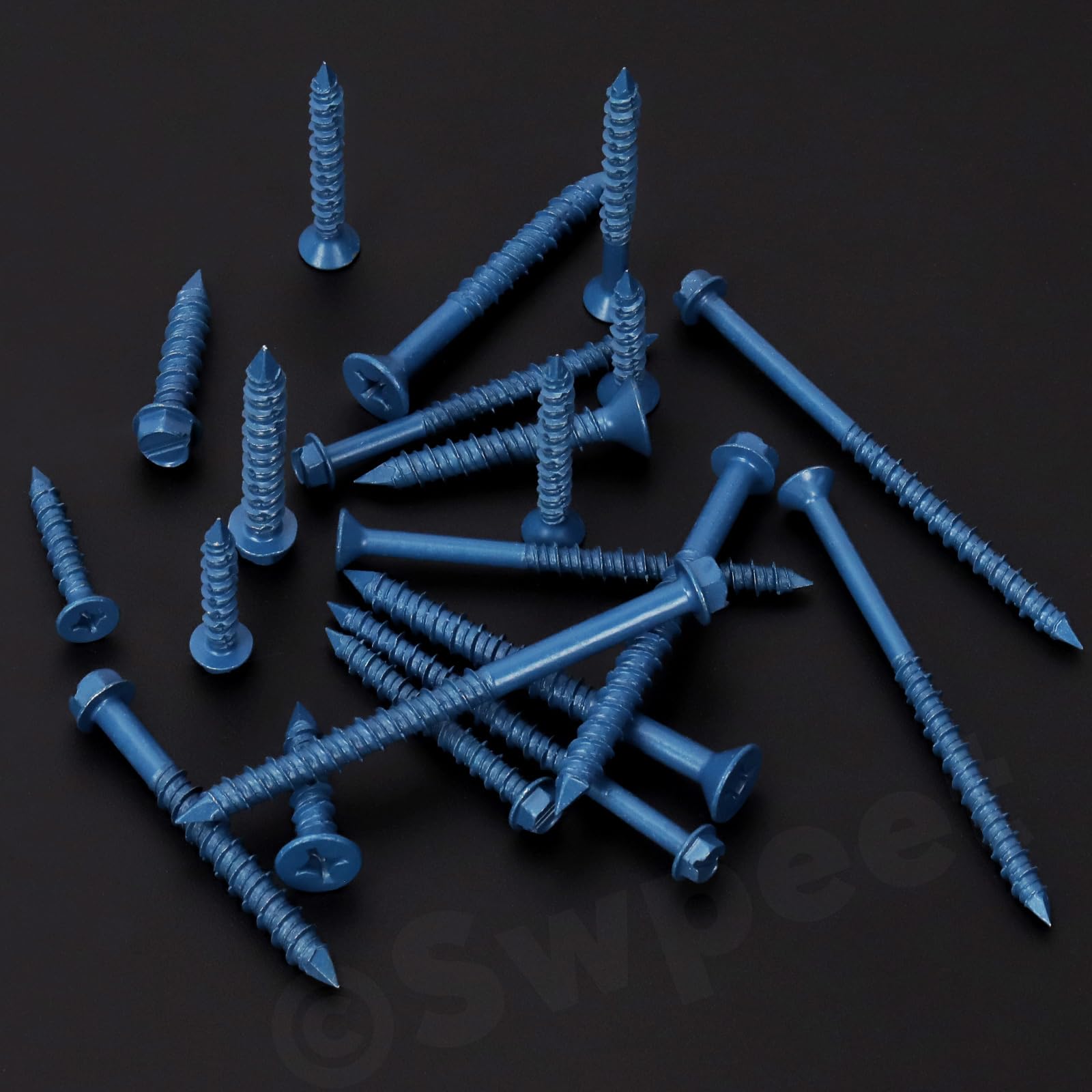 Swpeet 52 pezzi 3/16" x 1-1/4" viti per calcestruzzo a testa rondella esagonale scanalata con inserto esagonale e punta da trapano, kit assortimento, viti autofilettanti per cemento per ancoraggio su