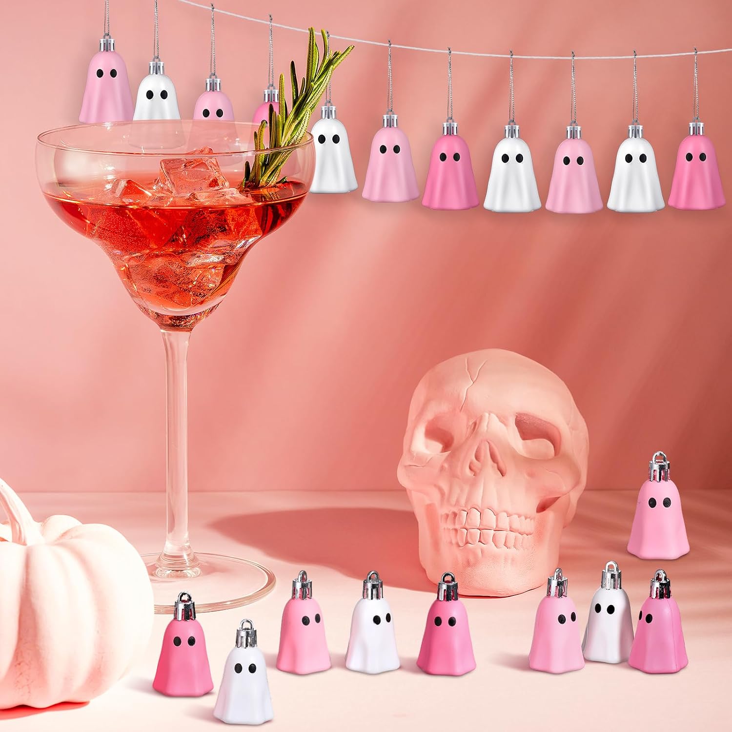 Gejoy 36 Pcs Halloween Tree Ornaments Cute Ghost Tree Decorations White Pastel Plastic Halloween Hanging Ornaments Decorative Mini Ghost for Home Party Supplies (Light Pink,Pink,White)