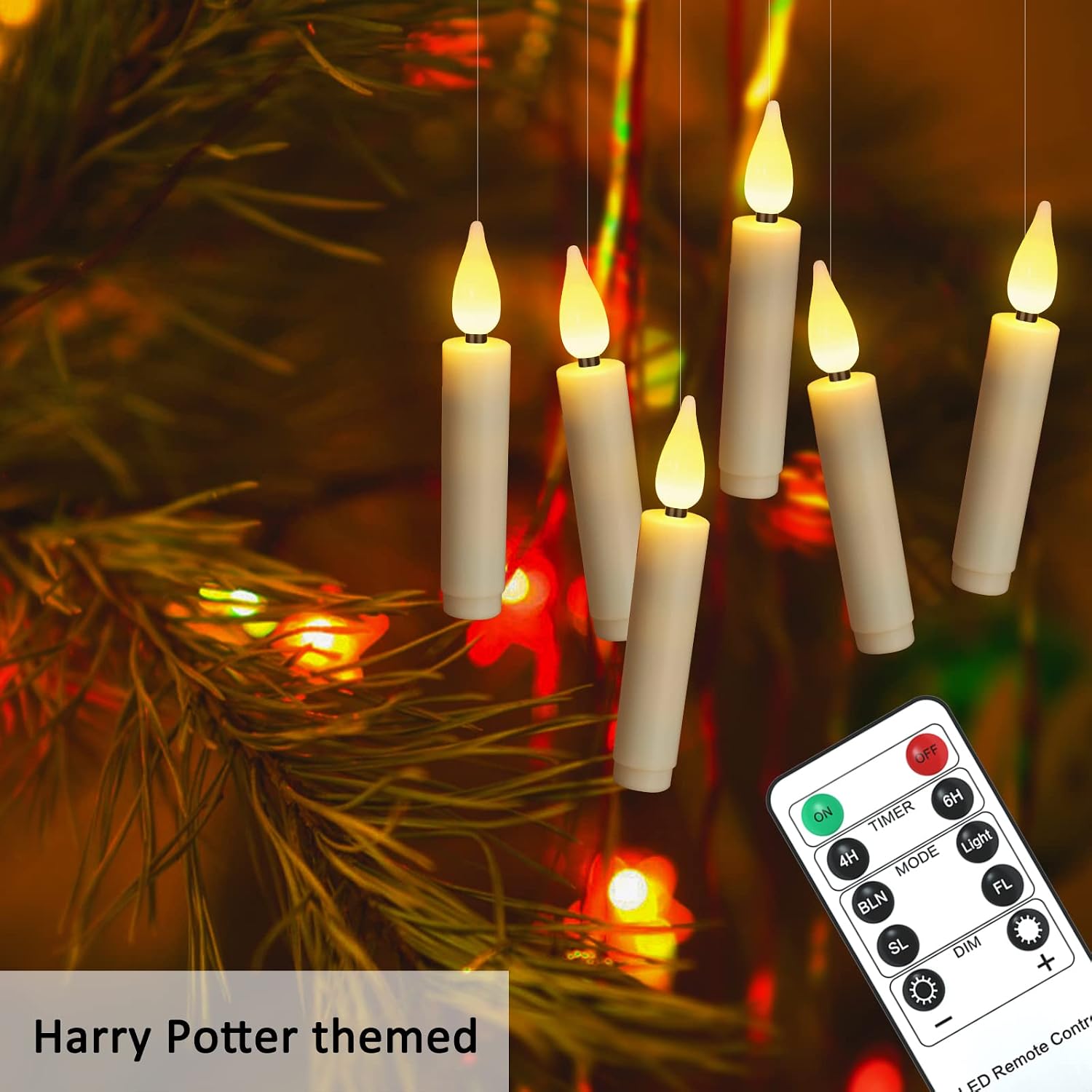 Christmas Tree Taper Candles with Removable Clips Flameless Electric Fake Candles with Remote Control and Timer for Christmas and Home Decor, Pack of 20 Ivory