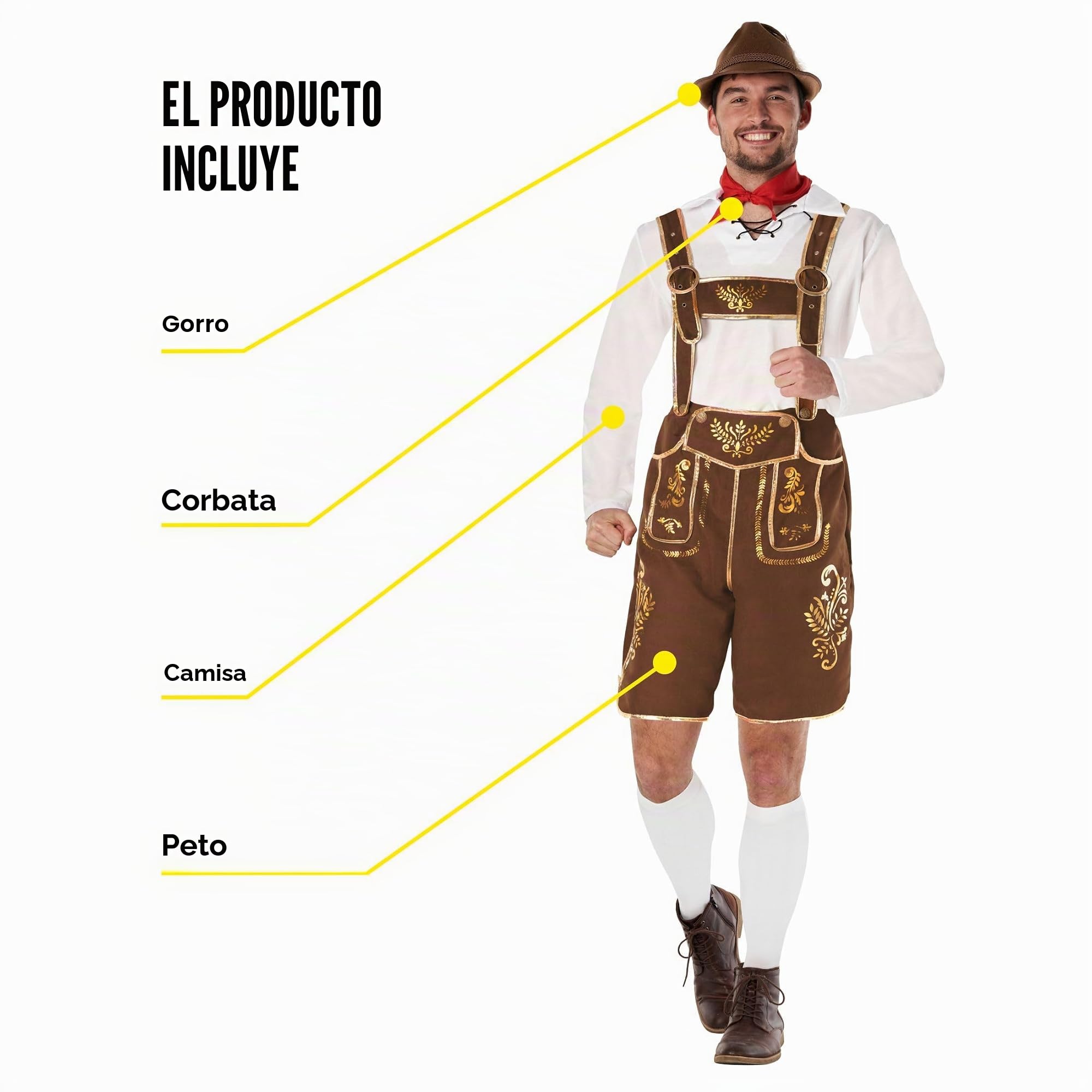 Morph Disfraz Lederhosen Bávaro Hombre, Traje Alemán para Oktoberfest, Atuendo Tradicional para Celebraciones Festivas