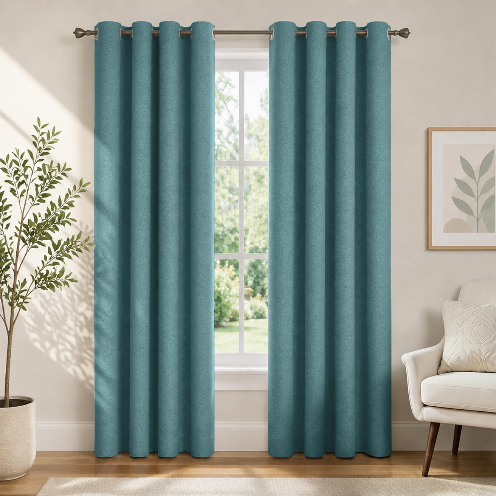 Ystyle Verdunkelungsvorhänge mit Ösen 100% 2er Set, 140×240 cm, Türkis | Blackout Curtain Leinenoptik, Thermovorhang Gegen Kälte Und Hitze, Gardinen Blickdicht für Schlafzimmer Wohnzimmer