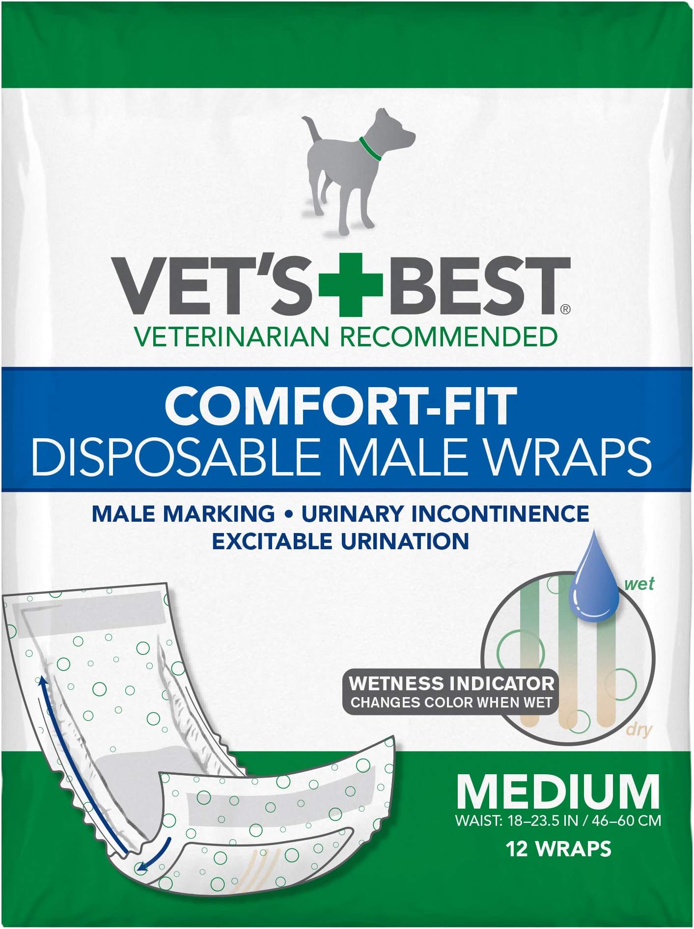 Comfort Fit Disposable Male Dog Diapers | Absorbent Male Wraps with Leak Proof Fit | Medium 12 Pack