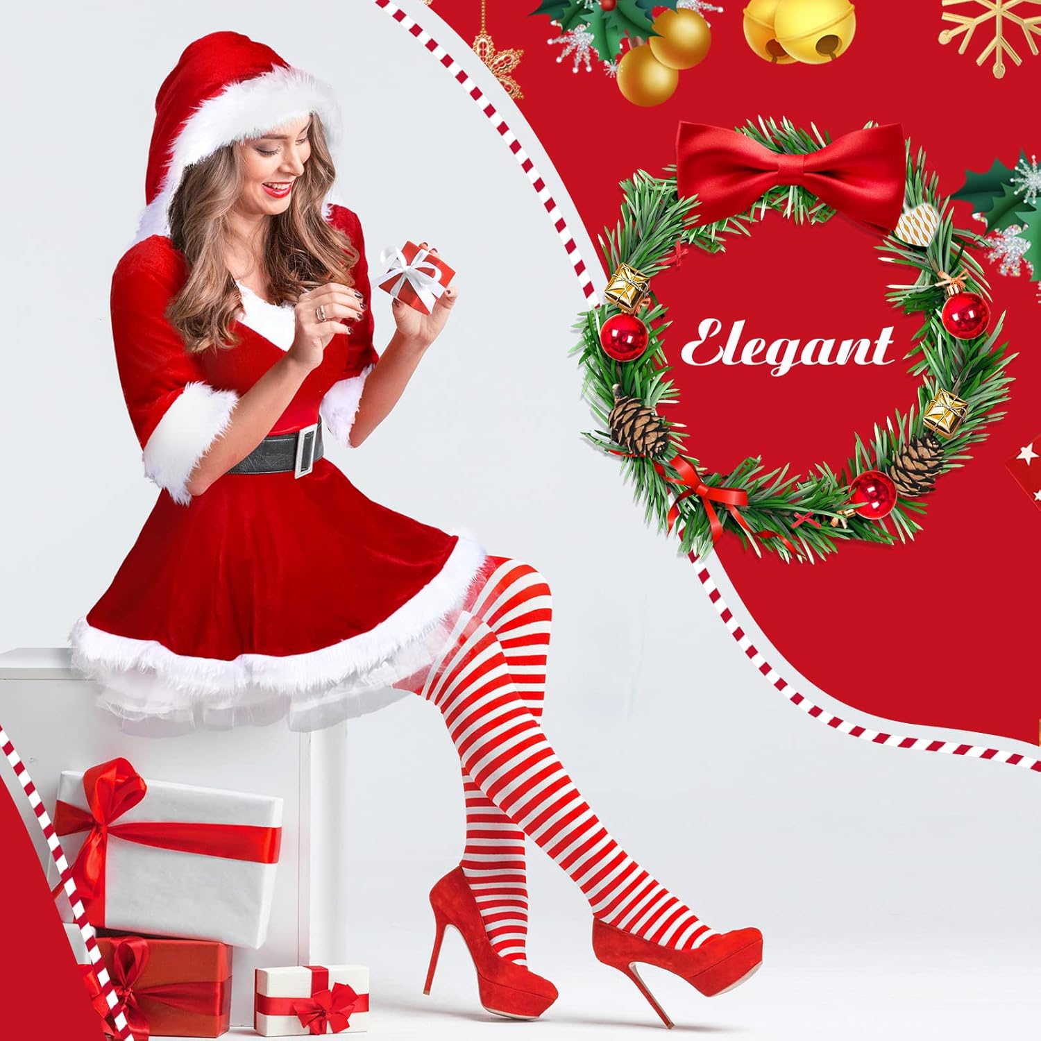 Hillban Santa Costume for Women Mrs. Santa Claus Costume Cosplay Christmas Dress Hooded Fluffy Velvet with Belt for Christmas - Image 5