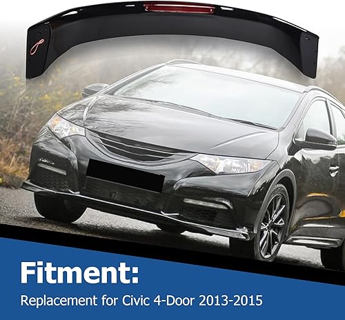 Miniatura 2 de Alerón de maletero negro brillante con lámpara de freno de repuesto para Honda Civic 4 puertas Sedan 2013-2015