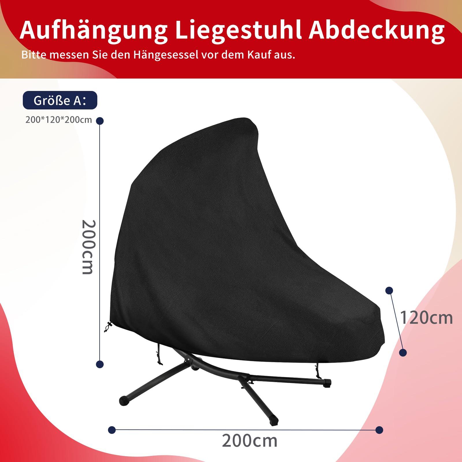 Housse Chaise Longue Suspendue Imperméables,Couverture Transat Suspendu Coupe Vent,Bache Transat Soleil Suspendue avec Cordon de Serrage,Tissu Oxford 420D Résistant (200 * 120 * 200cm,Noir)