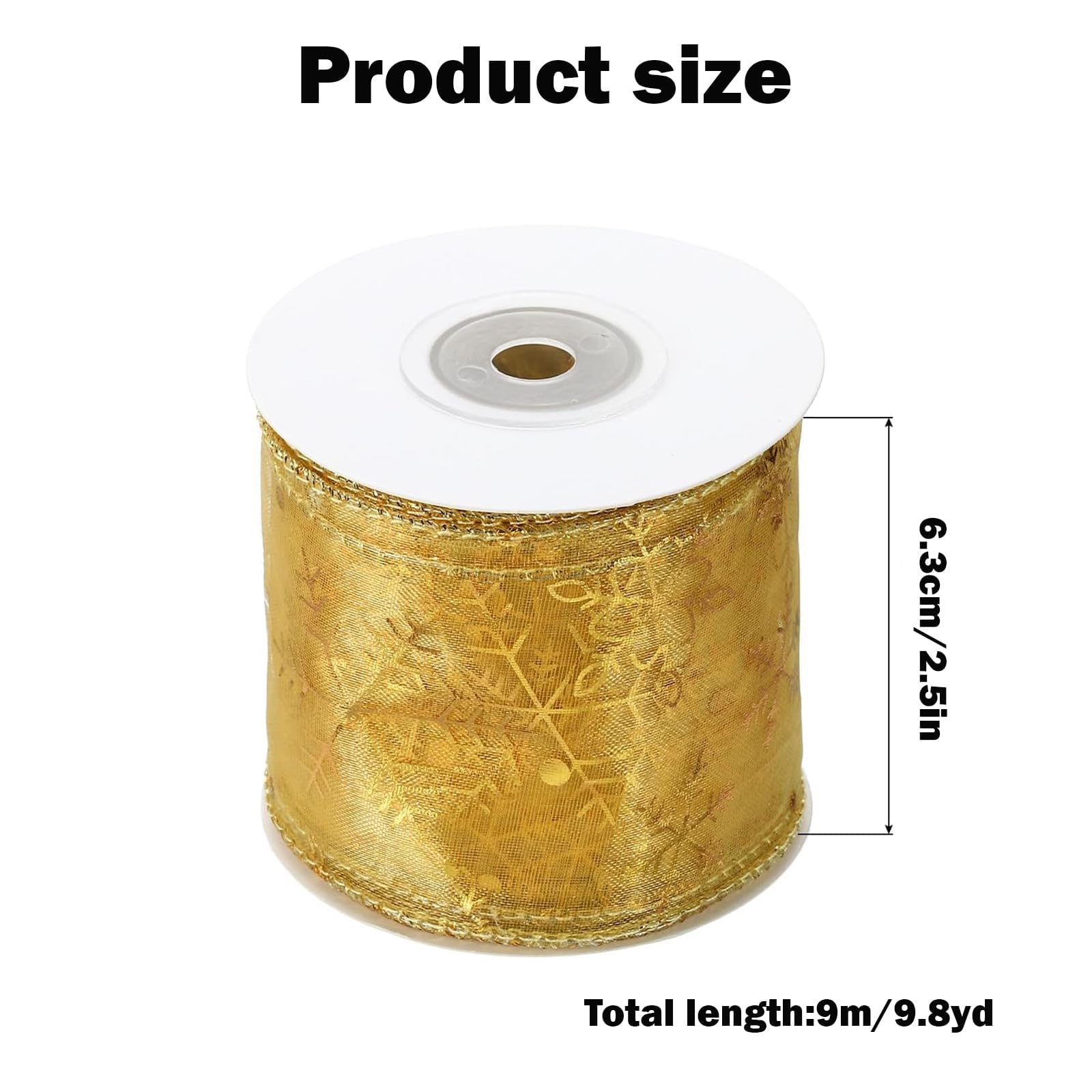 Gold Organza Snowflake Wired Sheer Glitter Ribbon With Spool for Christmas Decoration Gift Wrapping, Party Decoration (Gold, 9m) - Image 2
