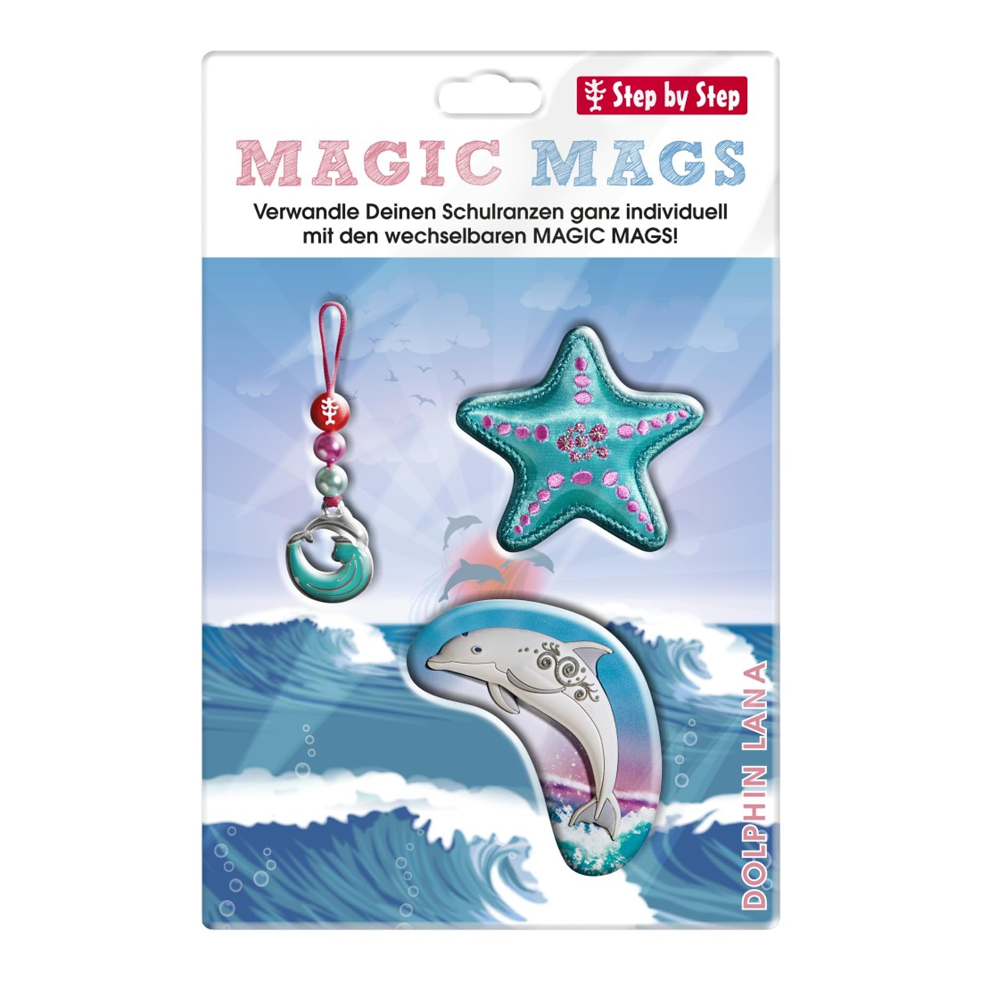 Step by Step Magic Mags, 3 pezzi, 2 applicazioni magnetiche e 1 ciondolo, come complemento per zaini o zaino prescolare