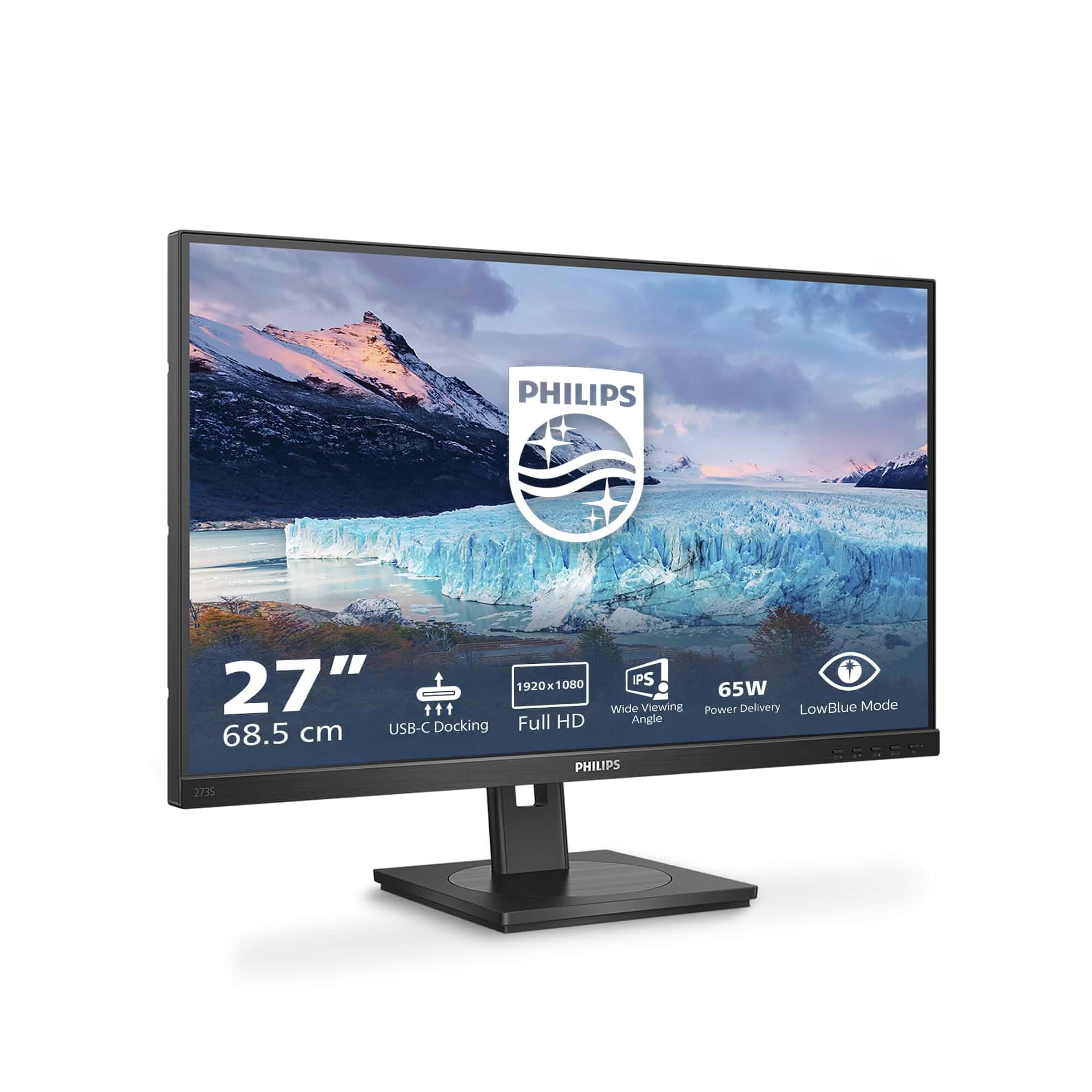 Philips 273S1 - 27 Zoll Full HD Monitor, höhenverstellbar, Lautsprecher, Adaptive Sync (1920x1080, 75 Hz, HDMI, DisplayPort (in/Out), USB-C (65W PD), RJ45, USB Hub) schwarz