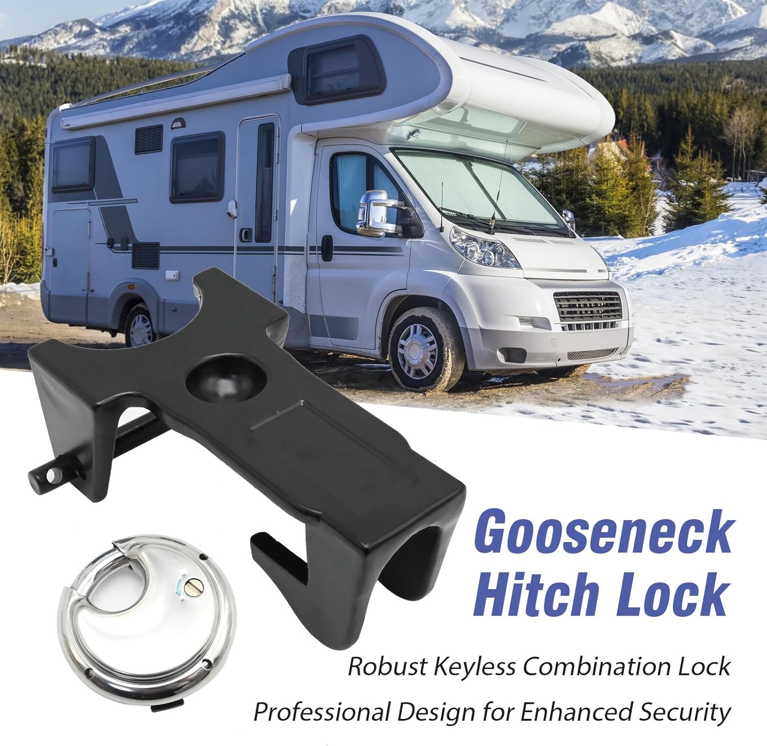 Combination Lock Gooseneck Hitch Lock, Gooseneck Trailer Hitch Locks, Model TL-50 Coupler Trailer Lock for Heavy Trailers Livestock Haulers RVs (Black)