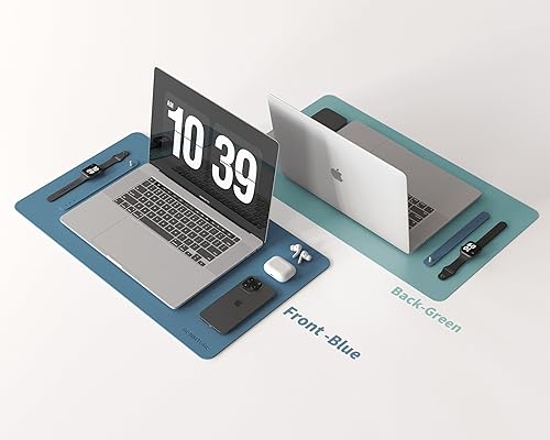 Miniatura 10 de RENMTURE Tapete de escritorio de piel sintética de dos tonos de doble cara, organización y accesorios de escritorio, para el hogar y la oficina,