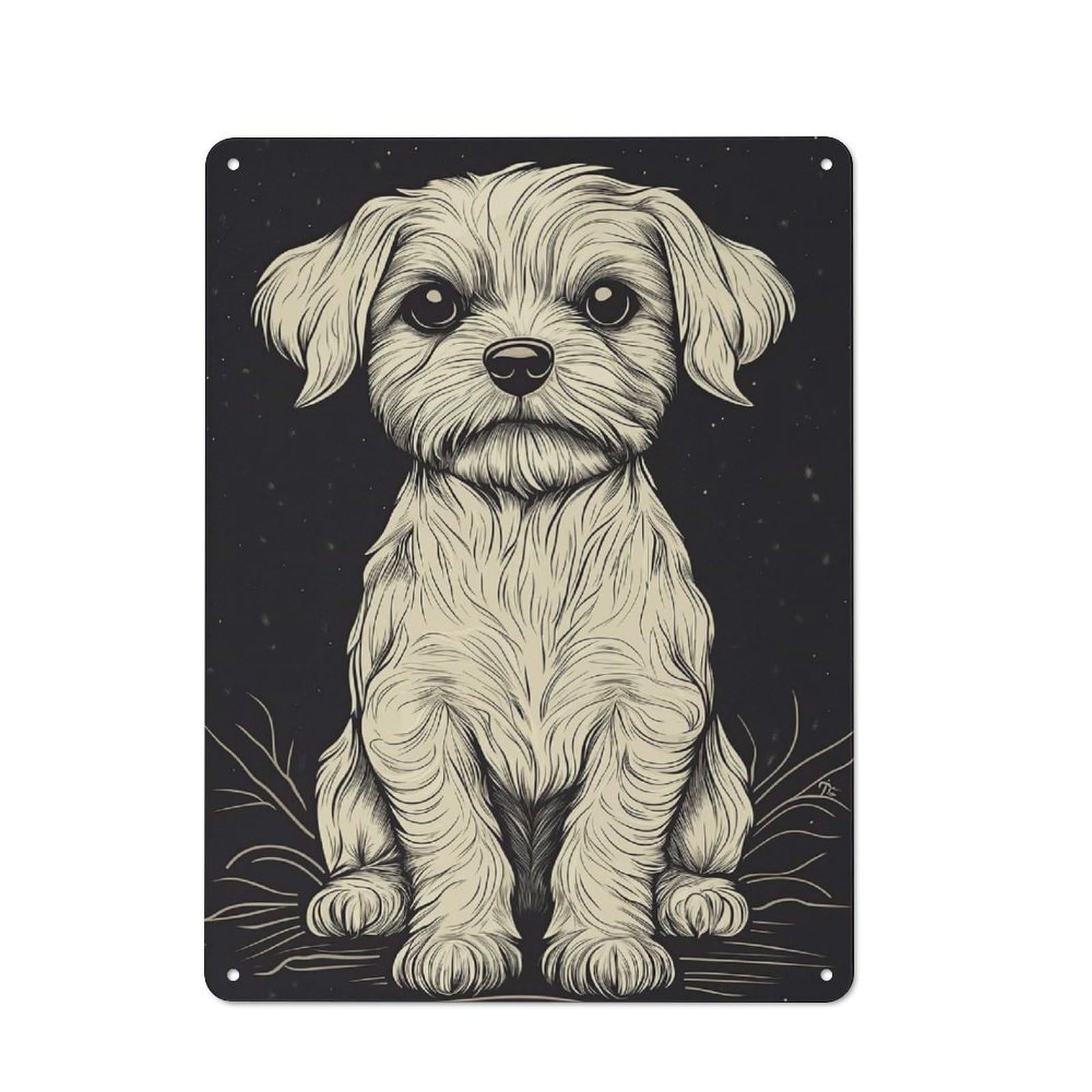 Junmoney Style-2 Rustic Tin Sign 40X30cm Featuring Dog Illustration For Living Room Wall, For Room Styling Across Living Rooms And Feature Walls