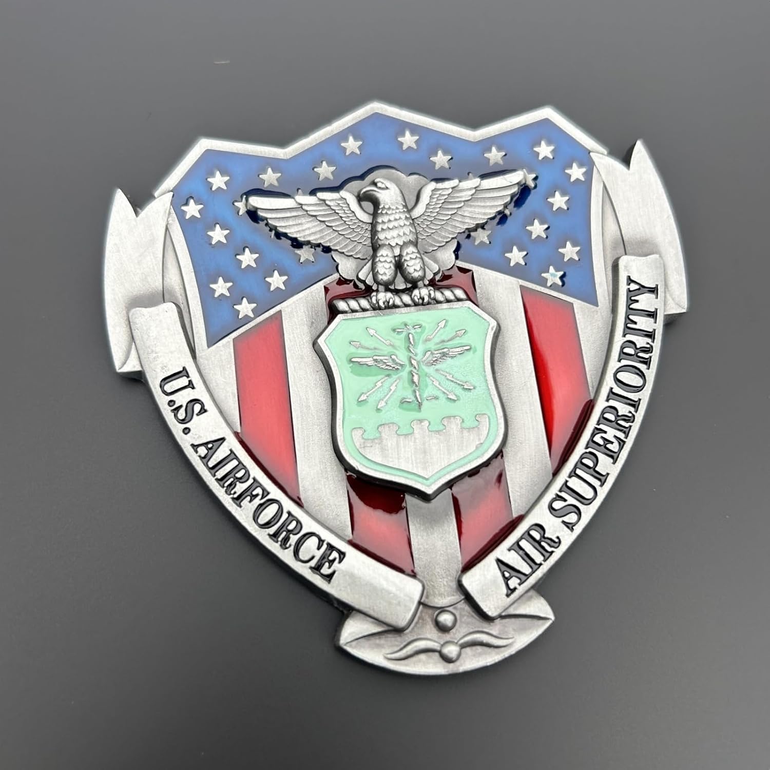 US Air Force Veteran Metal Car Emblem 3D Decals Shield Shape with Eagle, Enamel American Flag, 3M Adhesive, Car Medal Gift for Veterans and Military Supporters (USAF)
