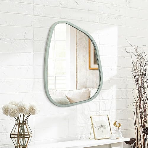 Miniatura 266 de Espejo de pared irregular de 26 x 18 pulgadas, espejo de baño grande asimétrico con marco de madera, espejos decorativos artísticos modernos