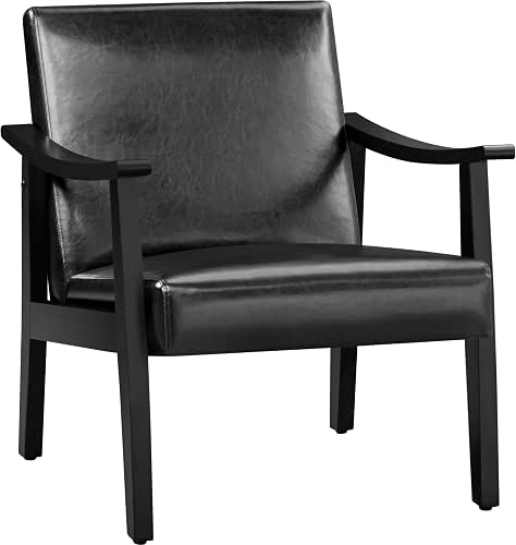 Yaheetech PU Leather Accent Chair, Mid-Century Modern Armchair with Solid