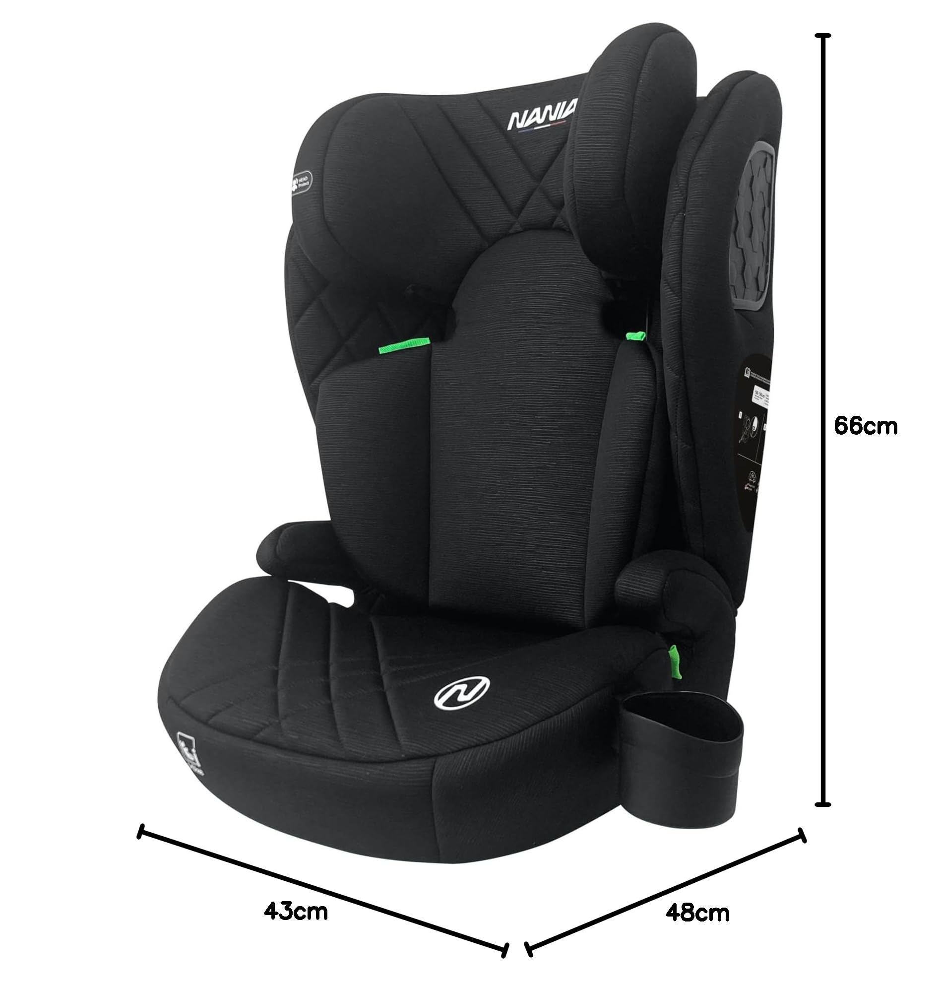Silla de auto NANIA Sienna talla I 100-150 cm-Grupo 2/3- aprox. 4-12 años - Asiento elevador con protección lateral - Reposacabezas ajustable - Portavasos