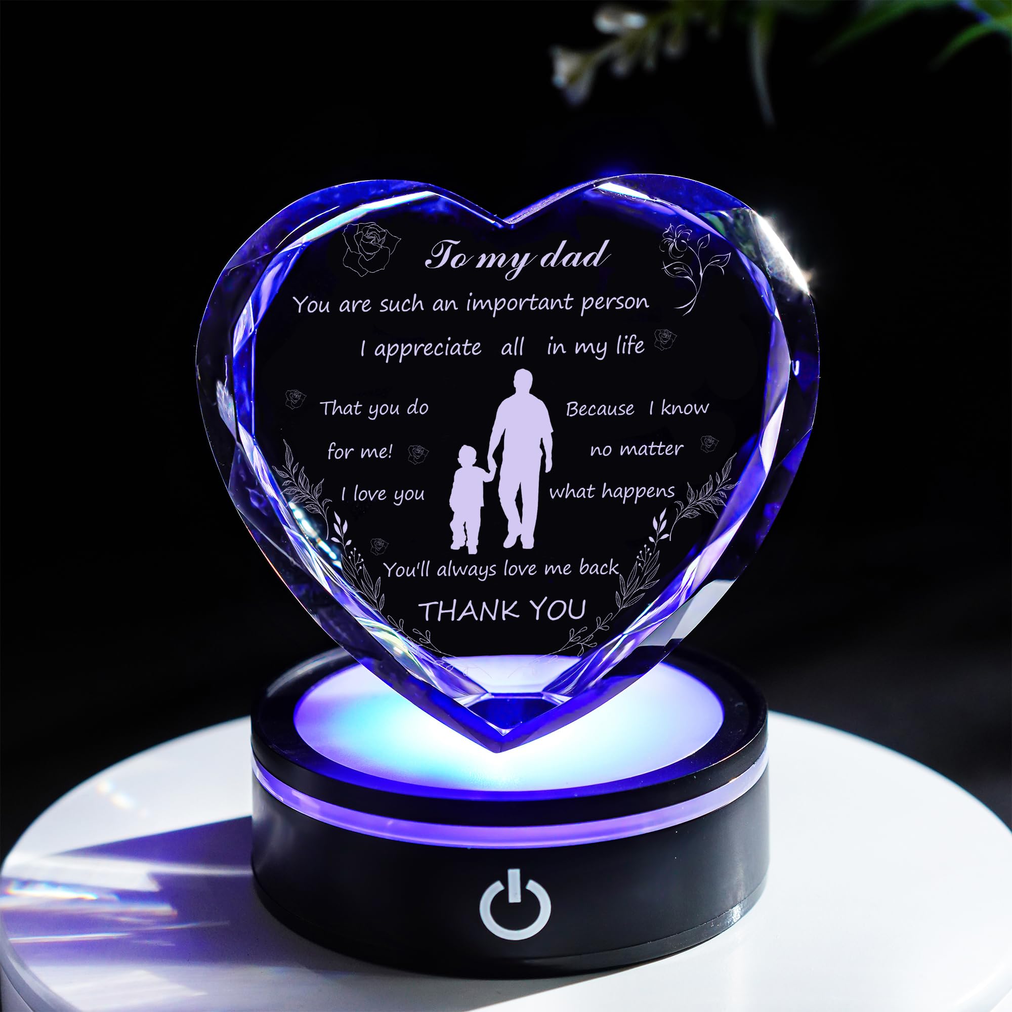 kanpura Regalo per papà cuore di cristallo regali luce notturna significativo regalo di cristallo per papà decorazione della tavola per compleanno Ringraziamento vacanze