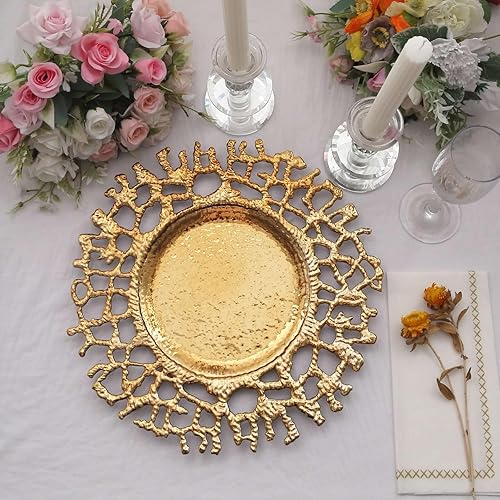Efavormart - Paquete de 6 platos de carga acrílicos de rama fundida dorada de 13 pulgadas, platos decorativos de plástico hueco para servir