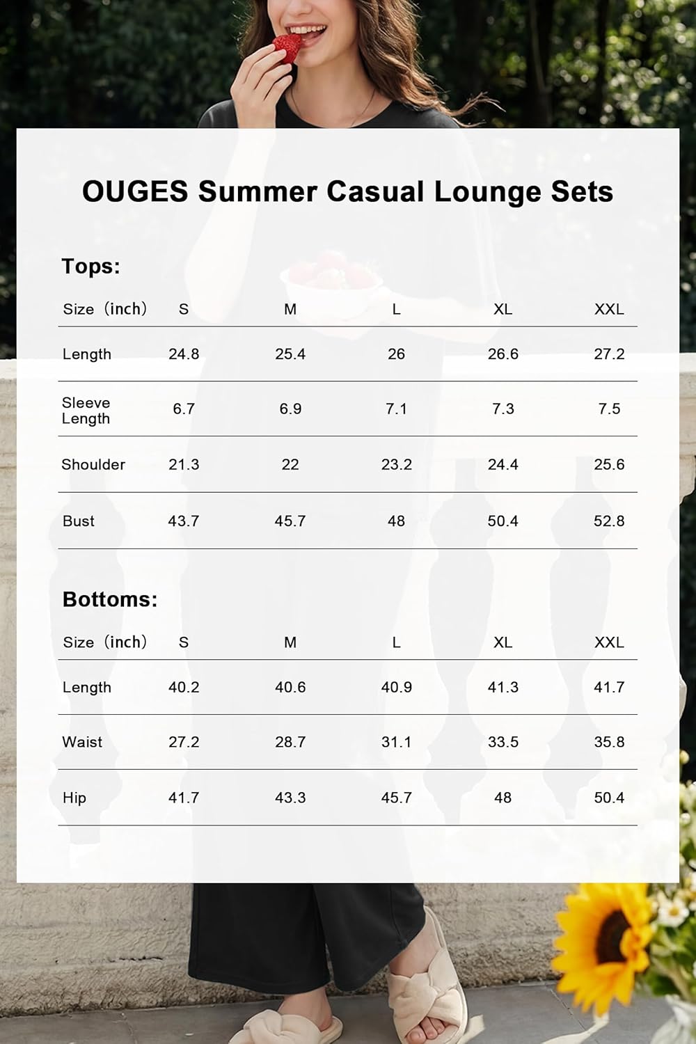 OUGES Women's Lyocell Cotton Pajamas Sets 2 Piece Relaxed Pjs Short Sleeve Top Drawstring Pants Loungewear with Pockets