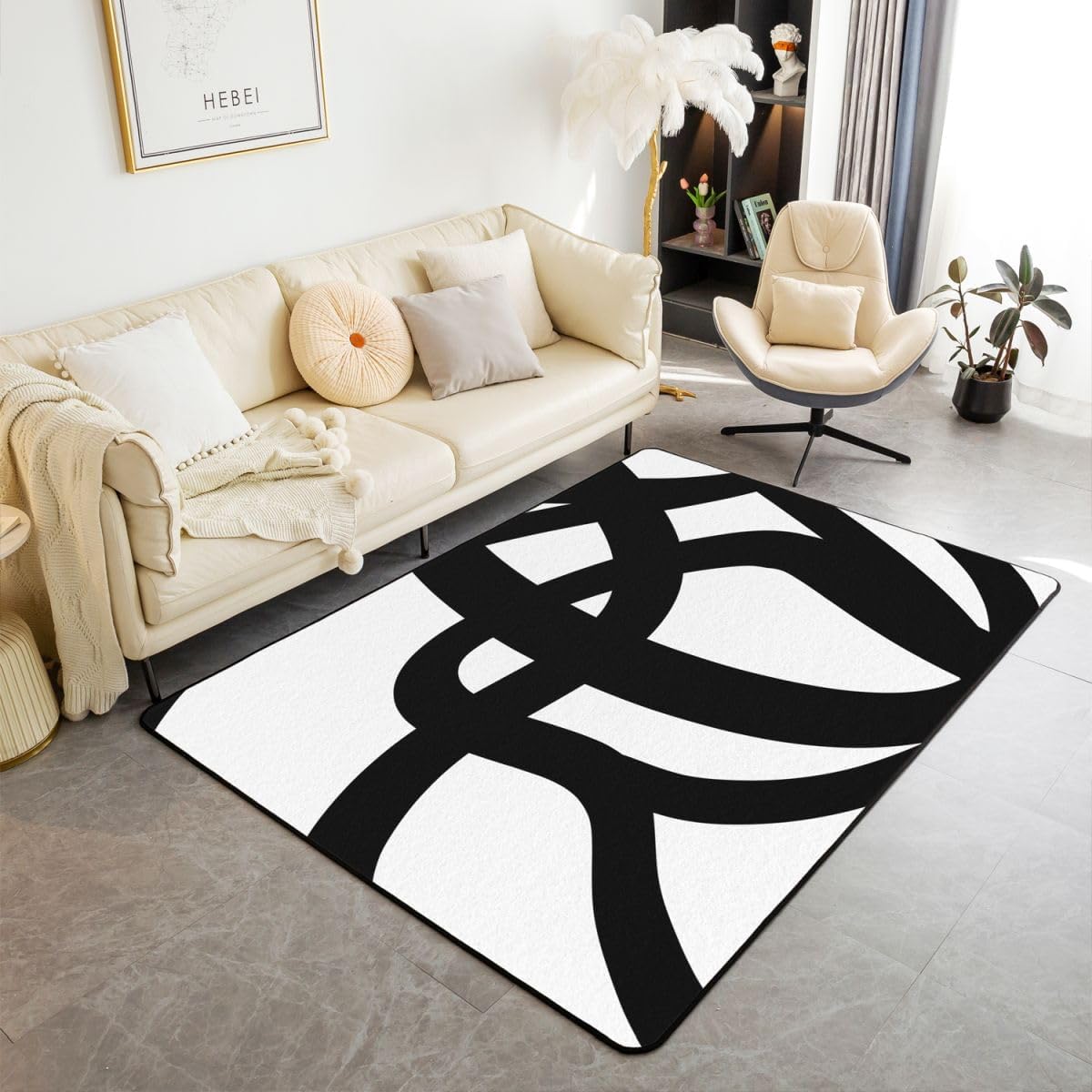 Stripe Line Area Rug 5x7 Kids Geometric Decorative Carpet Set for Boys Girls Teens Black and White Living Room Rugs Abstract Indoor Floor Mat Room Decor Modern Art Accent Rug