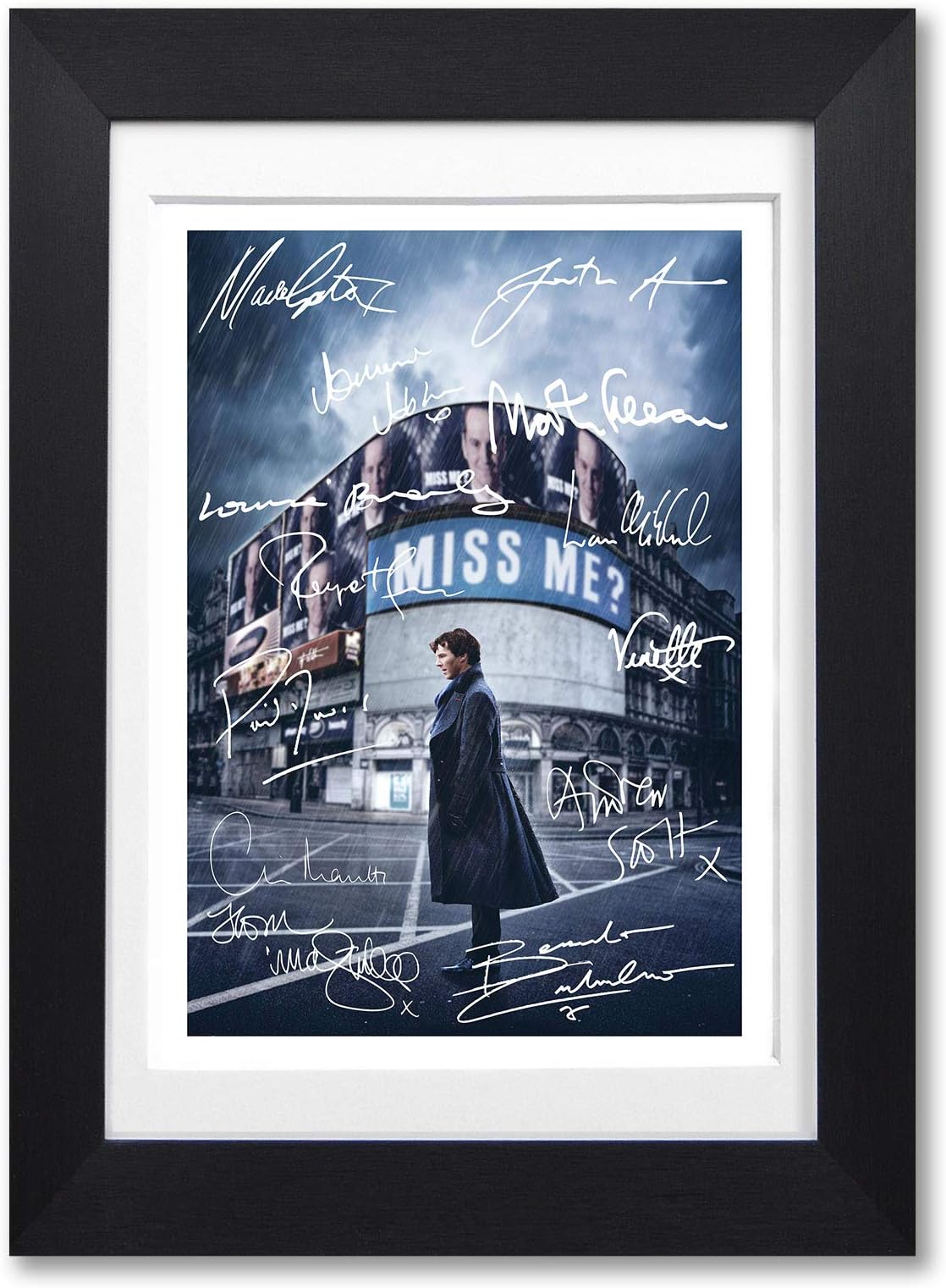 Sherlock Full Cast Signed Autograph Signature A4 Poster Photo Print Photograph Wall Art Picture Memorabilia Gift BBC Benedict Cumberbatch Martin Freeman (BLACK FRAMED & MOUNTED)