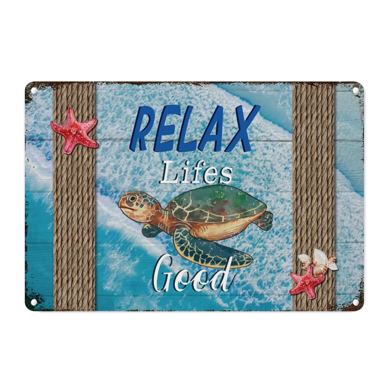 Plaque métal tortue de mer et étoile de mer déco murale vintage