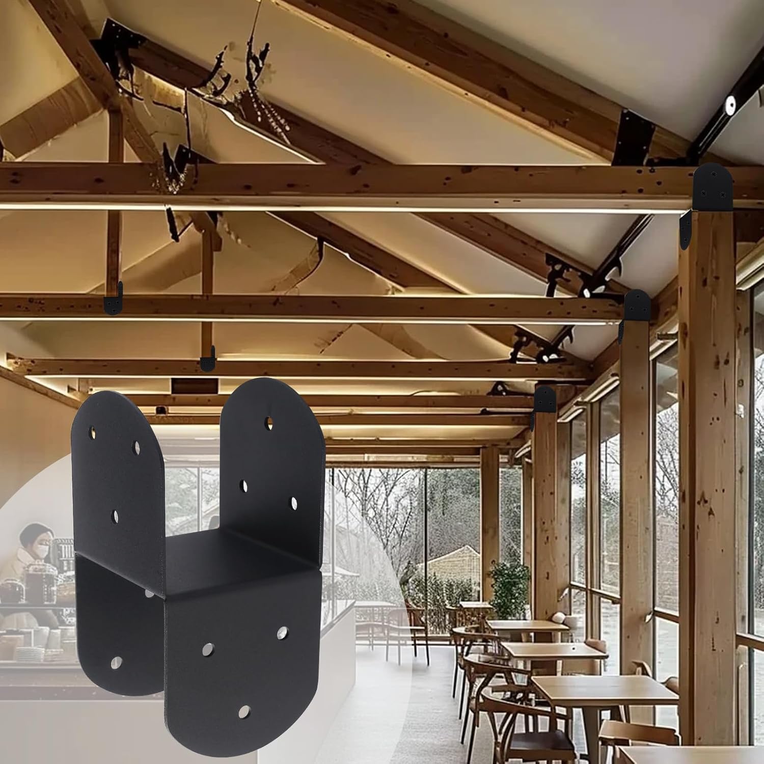 4 Pcs 4"x 4" Deck Post Caps Tie Brackets ,Ineer Size(3.6"x 3.6") 14 Gauge Post Base Steel Post Anchor Connector Support Fence Post Brackets for Posts to Wood