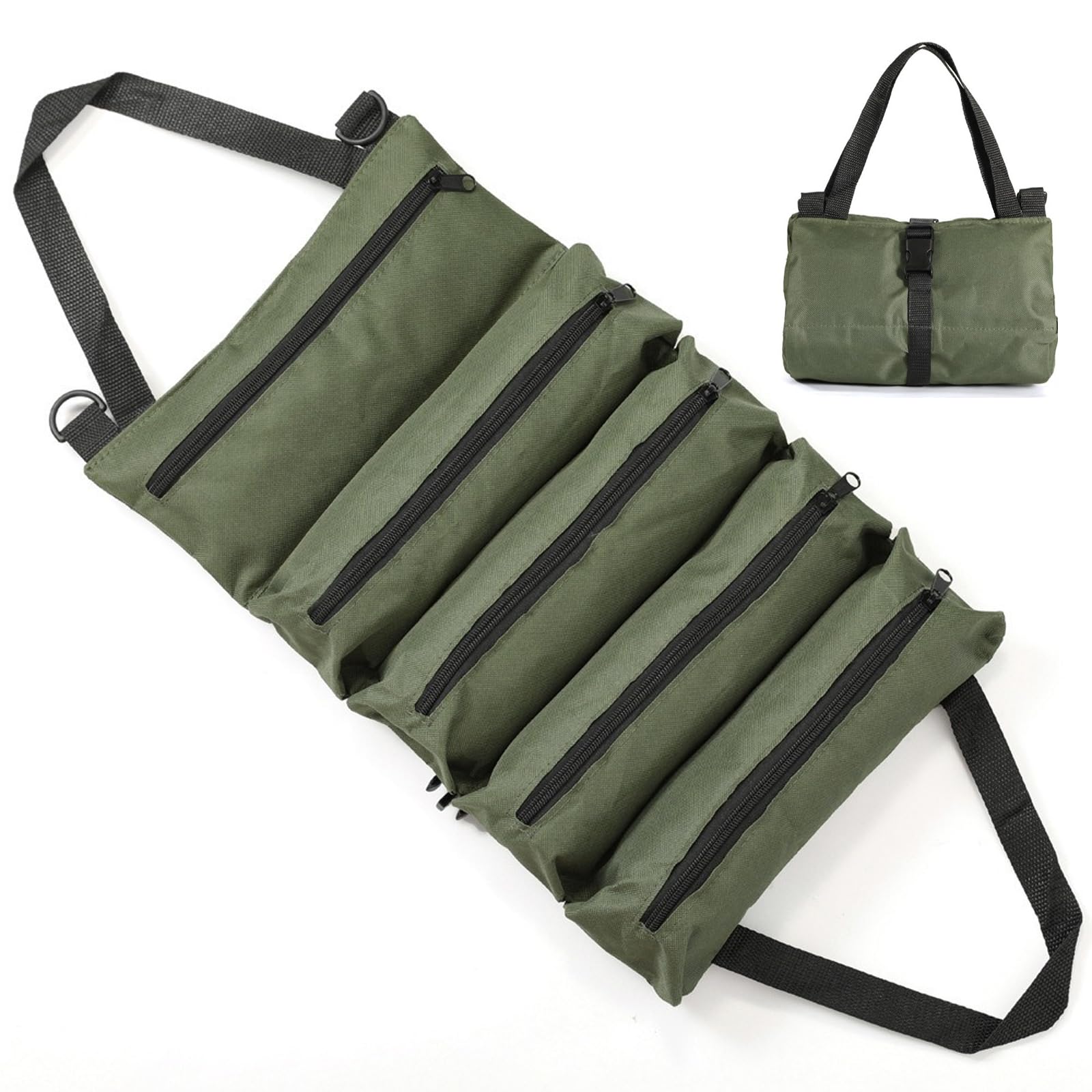 EDLMKM TTool Roll Bag Oxford Cloth, Heavy Duty Tool Organizer with 5 Zipper Pockets, Canvas Tool Bagg, Small ToolBag for Men, Roll Up Tools Storage for Dad, Mechanic, Electrician and Hobbyist