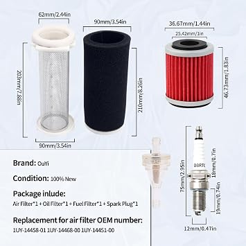 Motorcycle Air Filter 1UY-14451-00-00 & Oil Filter 1UY-13440-02-00 & Fuel Filter & Spark Plug Compatible With Yamaha YFM350FX Wolverine 350 4x4 1996-2005 YFM350X Warrior 1987-2004 YFM350R Raptor 05-13