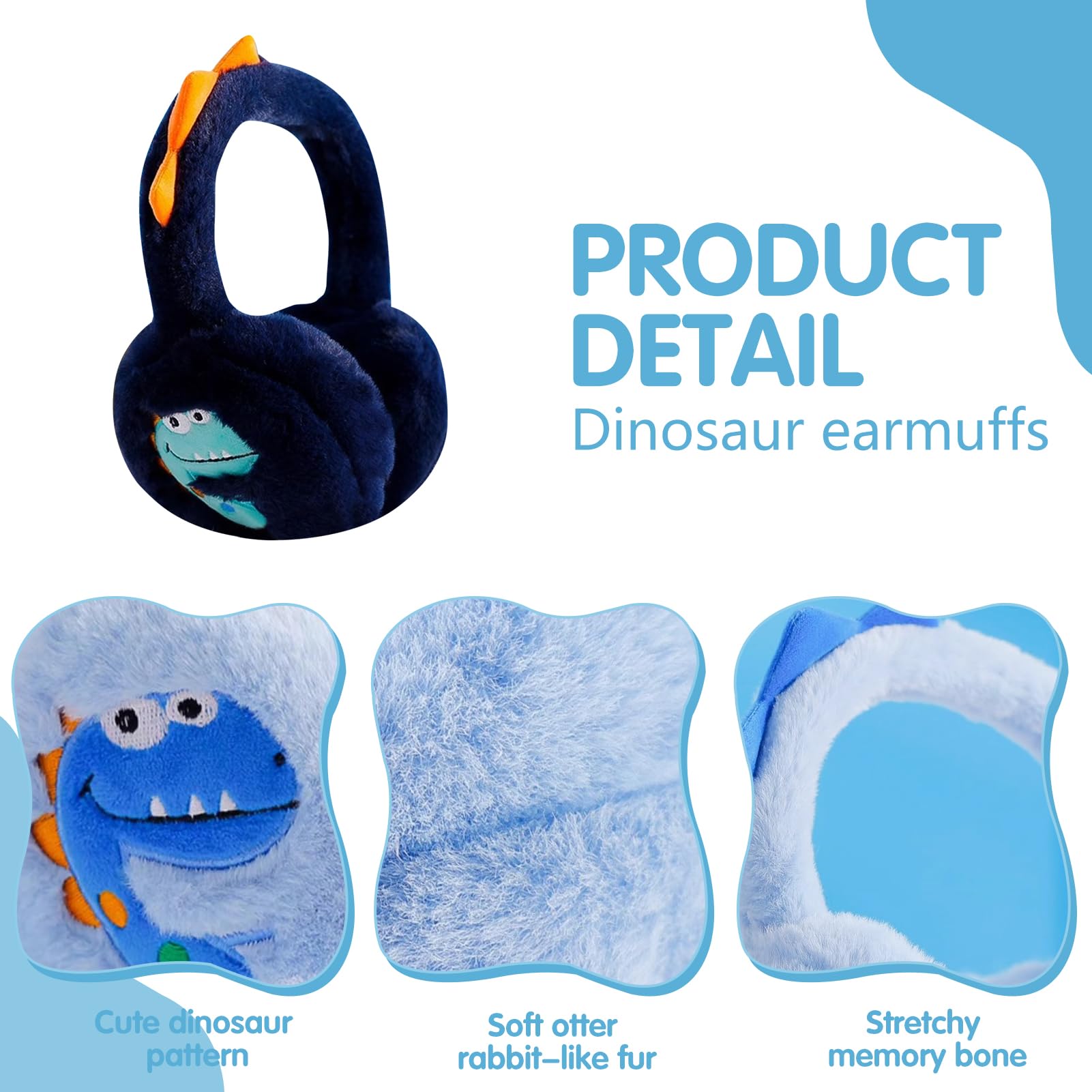 Nexoria Orejeras para niños, orejeras plegables para niños, orejeras de felpa de invierno, cálidas orejeras de dinosaurio con banda elástica, orejeras para niñas y niños