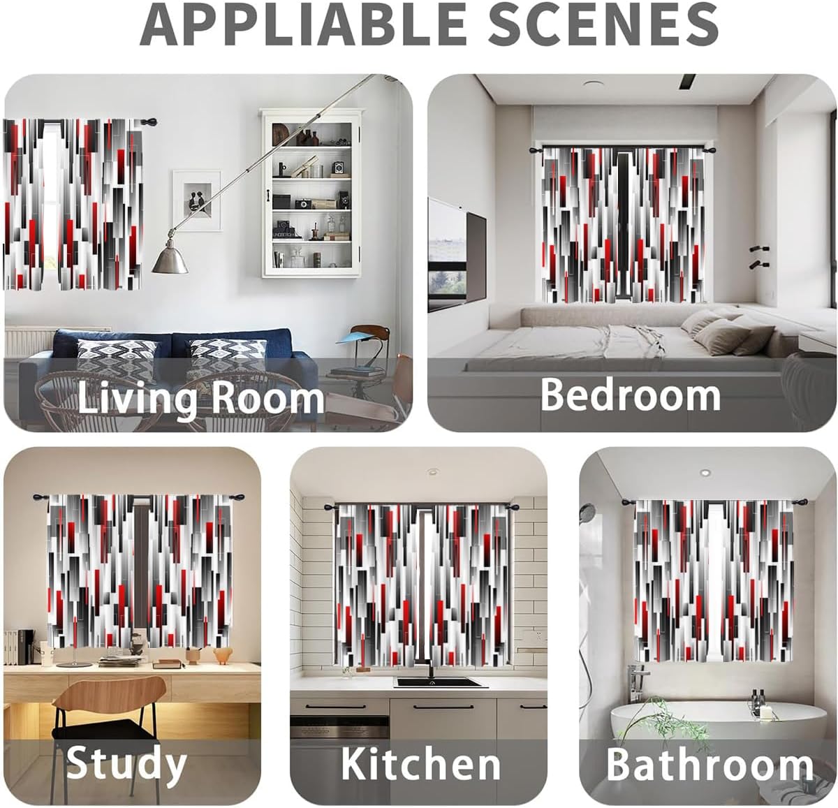 Red and Black Curtains Burgundy Grey White Ombre Abstract Modern Geometric Geometry Mens Cool 42W x 63L Inches Rod Pocket for Bedroom Living Dining Room Window Drapes Treatment Fabric 2 Panels