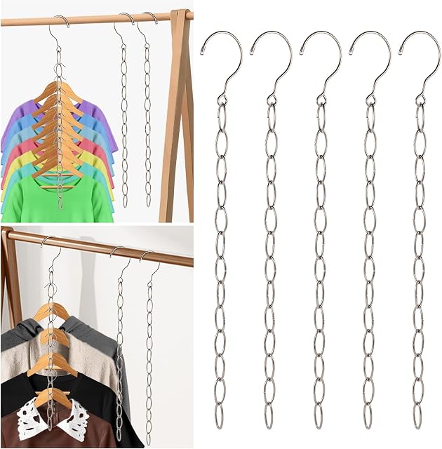 DFQHSCTE 5 Pack Wardrobe Space Saving Hangers, Metal Wardrobe Organizer, Smart Space Storage Hanger Chains, Magic Hangers For Clothes, Closet Organizers and Storage, Bedroom Storage Ideas