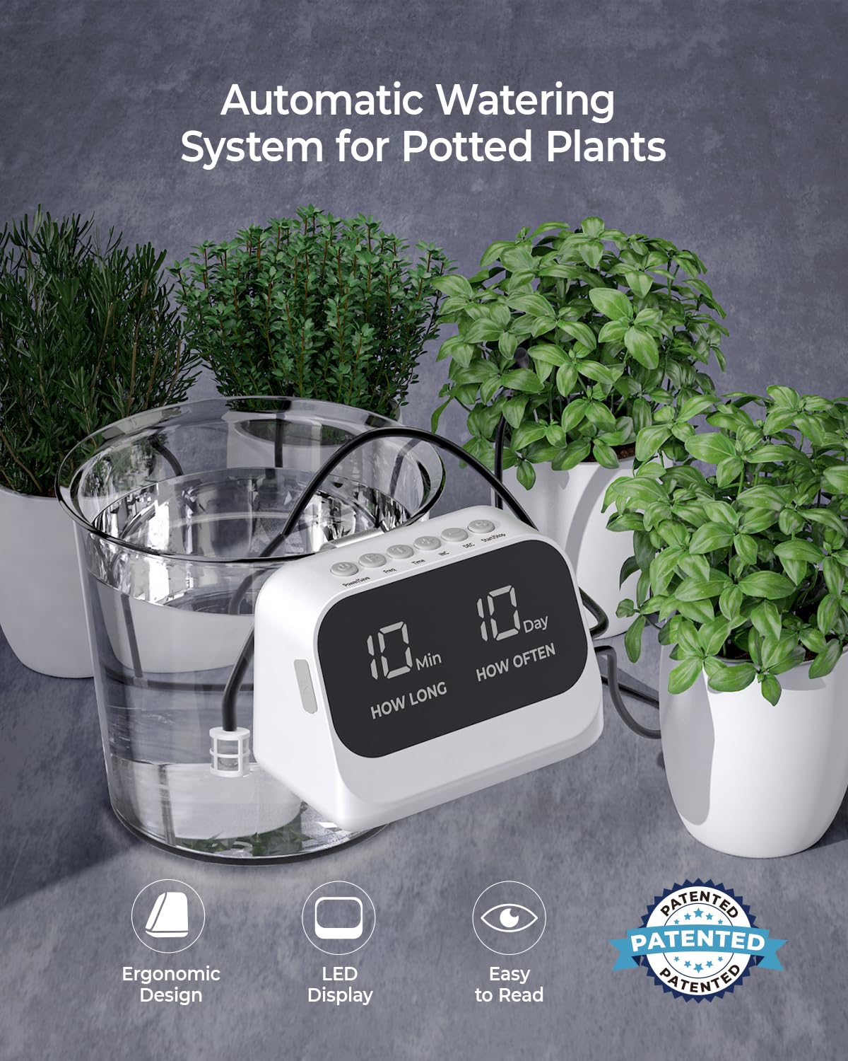 Système d'arrosage automatique pour plantes, système d'arrosage automatique avec minuterie programmable, affichage LED, système d'irrigation d'intérieur USB pour plantes en pot (blanc)