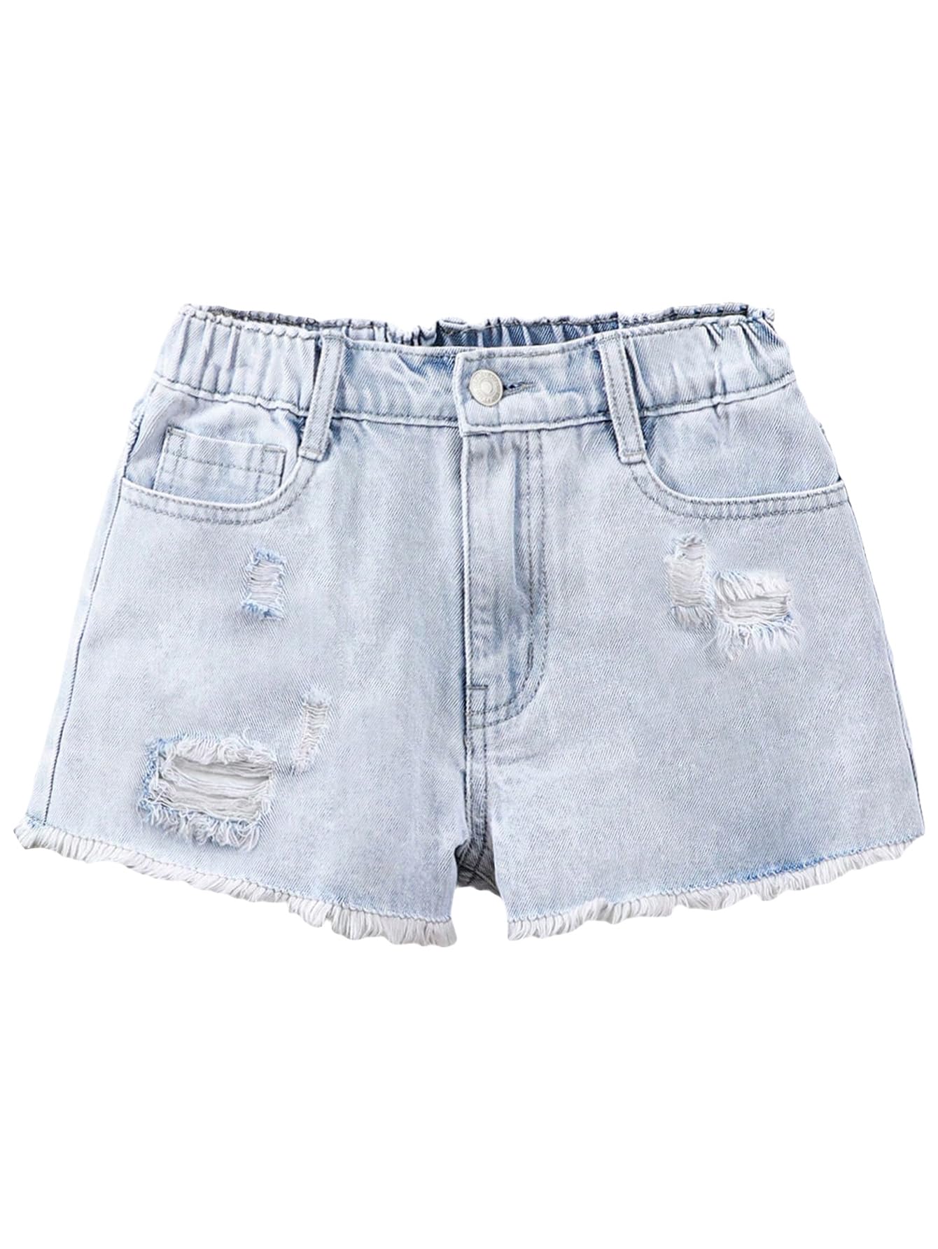 Floerns Pantaloncini da ragazza con elastico in vita distruggere i pantaloncini di jeans con orlo grezzo