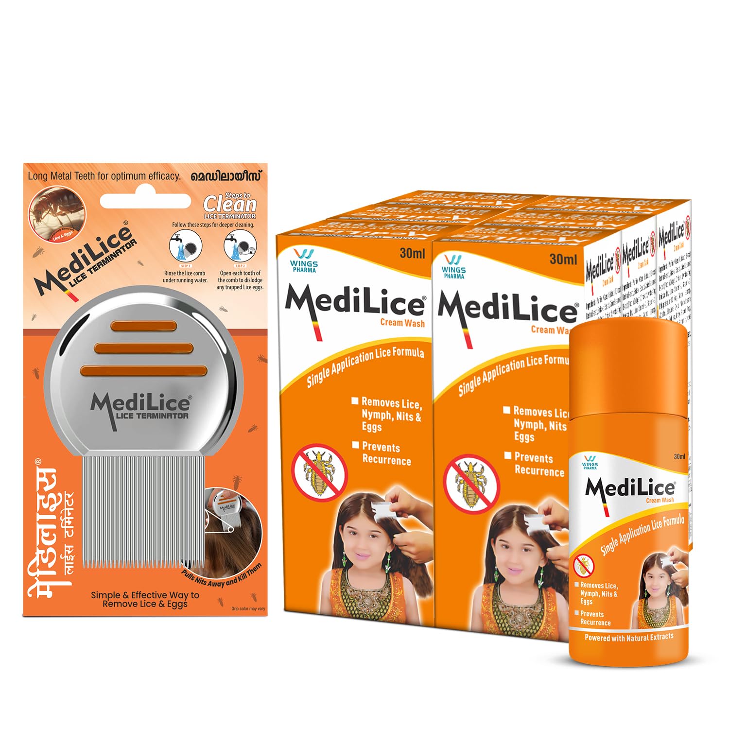 6 Pack with Steel Terminator Comb | Pack of 6 x 30g & 1 Micro-Grooved Stainless Steel Comb | Removes Nits, Eggs & Larvae in Kids, Men & Women | Prevents Recurrence | Multi-use Combo