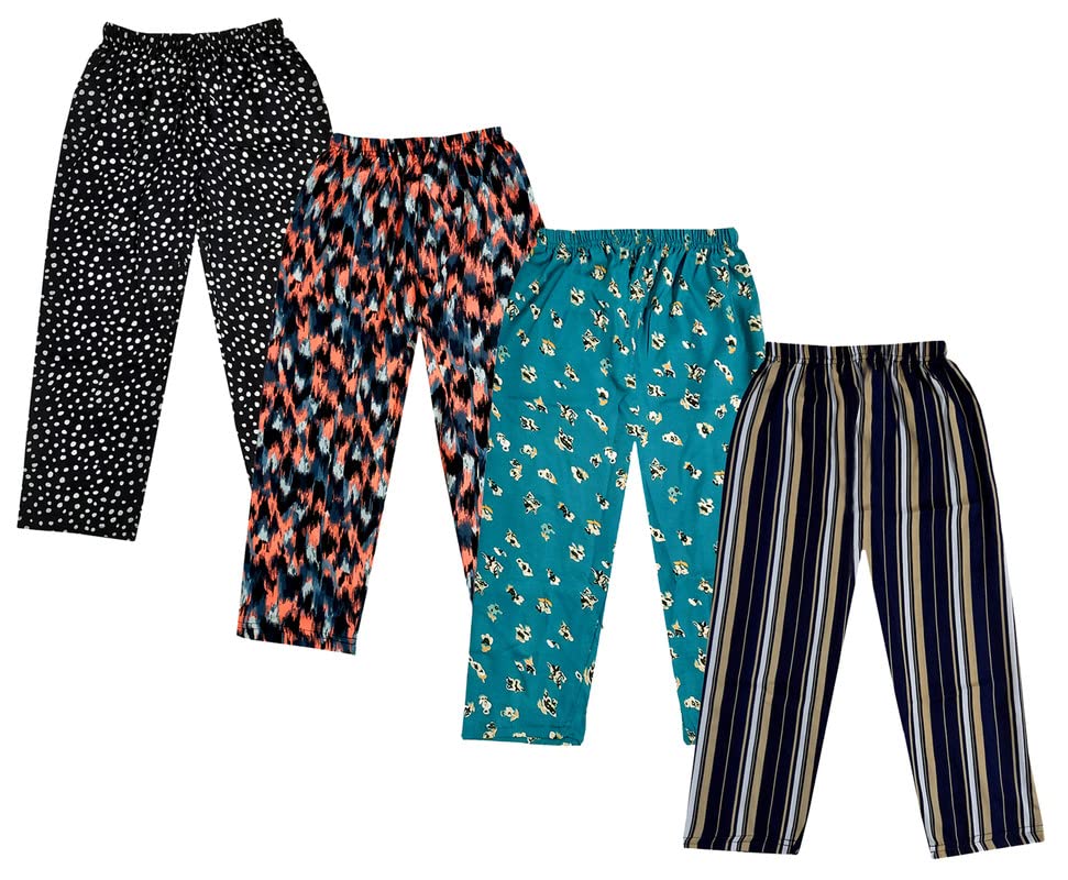 Image of IndiWeaves Girls Crepe Printed Regular Fit Capri 3 /4th Pants (Pack of 4) Dark Blue::Grey::Black