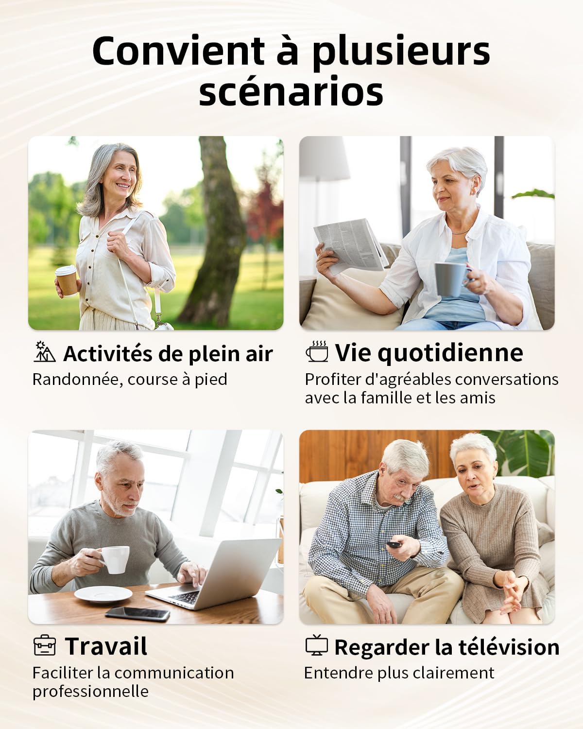 Britzgo Appareil audio Clear Sound-1206, puce numérique, adapté à toutes les oreilles, longue durée de vie de la batterie, manuel en français inclus, réduction intelligente du bruit (argent)