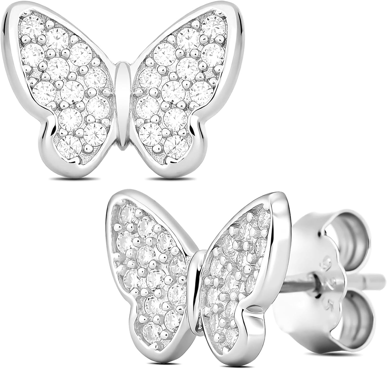 KOMORU 925 Sterling Silver Butterfly Moissanite Stud Earrings for Women, Dainty Pave Hypoallergenic Jewelry, Valentine Birthday Gift